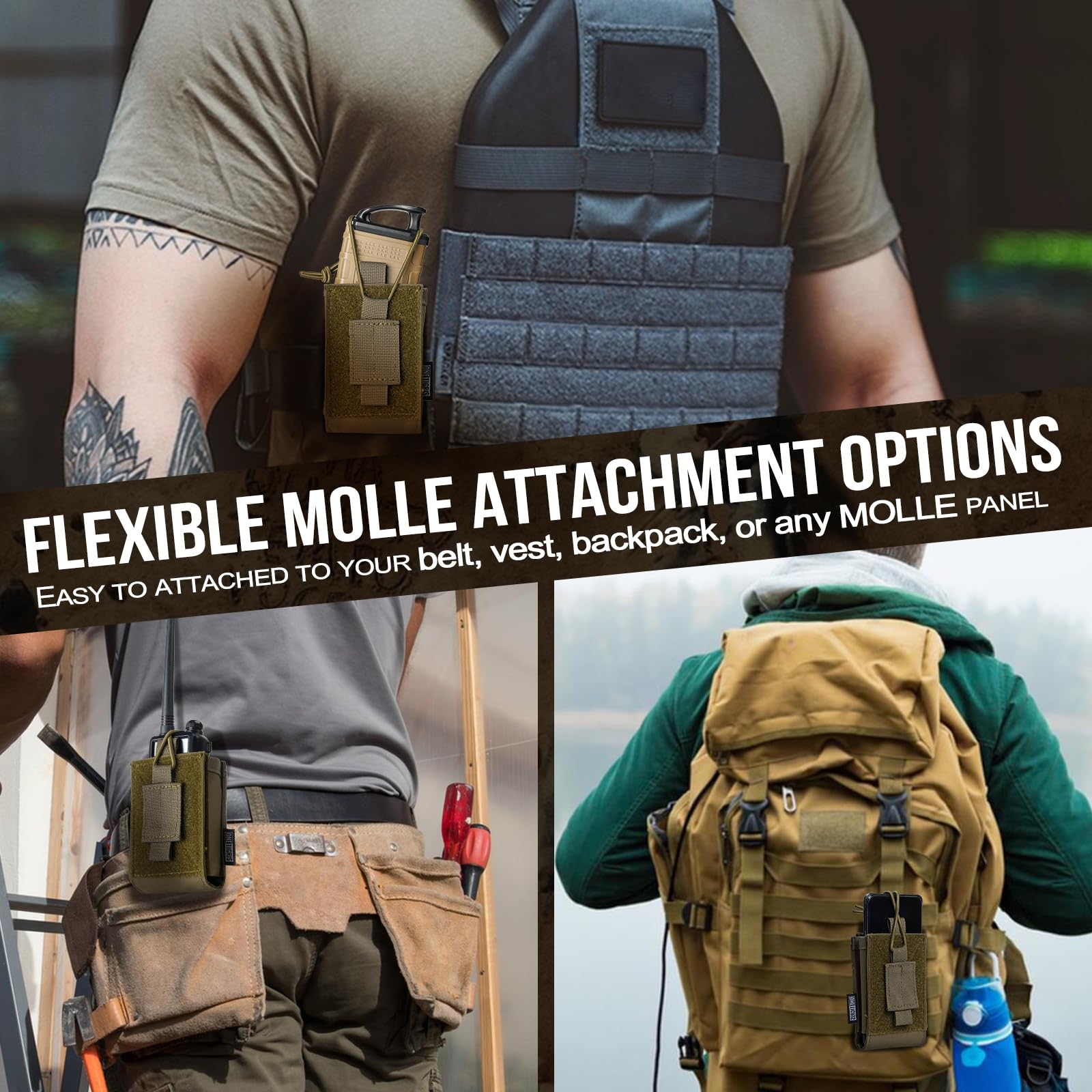 OneTigris Nylon MOLLE Radio Holster Pouch for BaoFeng UV-5R BF-F8HP Walkie Talkie - Tactical Gear for Outdoor Adventures, Hiking, Camping & Emergency Communication
