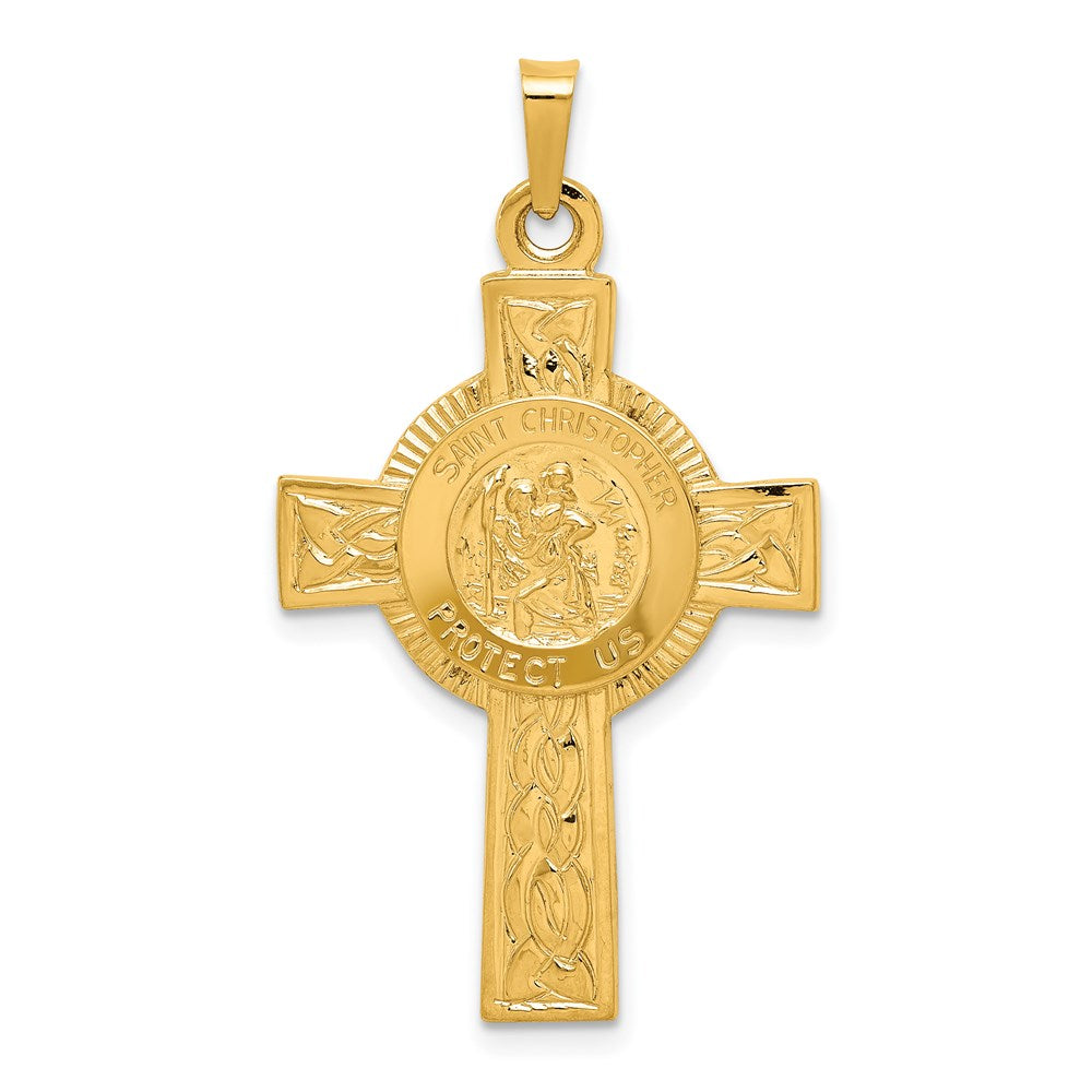 18K Gold Cross Pendant with Saint Christopher Medal - REL107 Model | Religious Jewelry for Men & Women | Perfect for Baptism, First Communion & Spiritual Protection Gifts