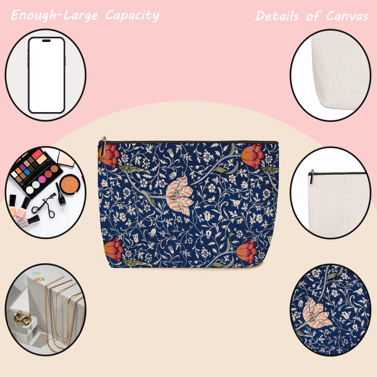 4-Piece Floral Makeup Bag Set - Botanical Print Cosmetic & Toiletry Pouch for Travel - Perfect Gift for Women, Mom, Friends (Birthday, Christmas) - Ideal for Skincare Storage, Vacation Essentials & Daily Organization