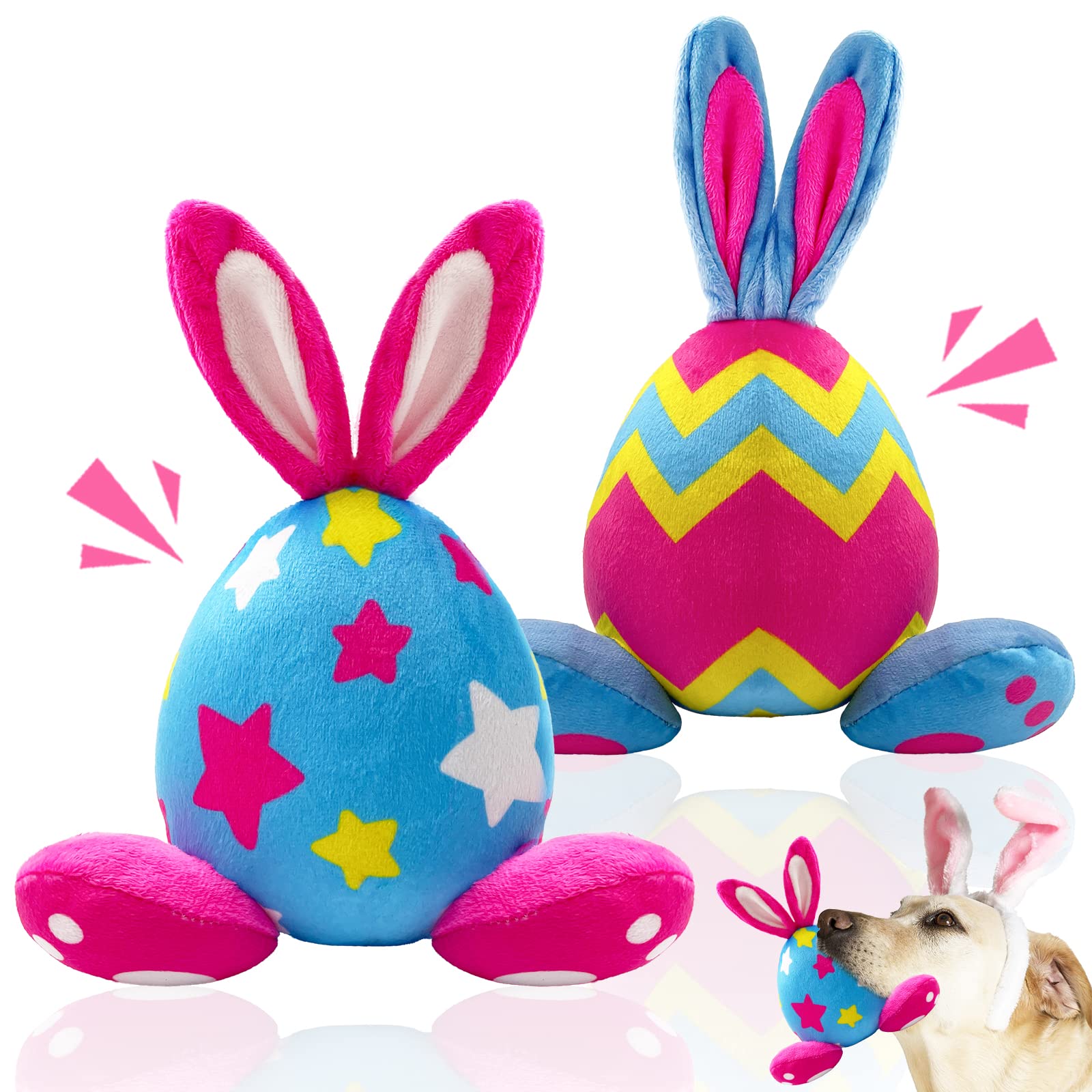 2 Pack Easter Bunny Plush Squeaky Dog Toys - Soft Stuffed Chew Toys for Medium & Large Dogs - Blue - Perfect for Easter Gifts, Training Rewards & Playtime Fun
