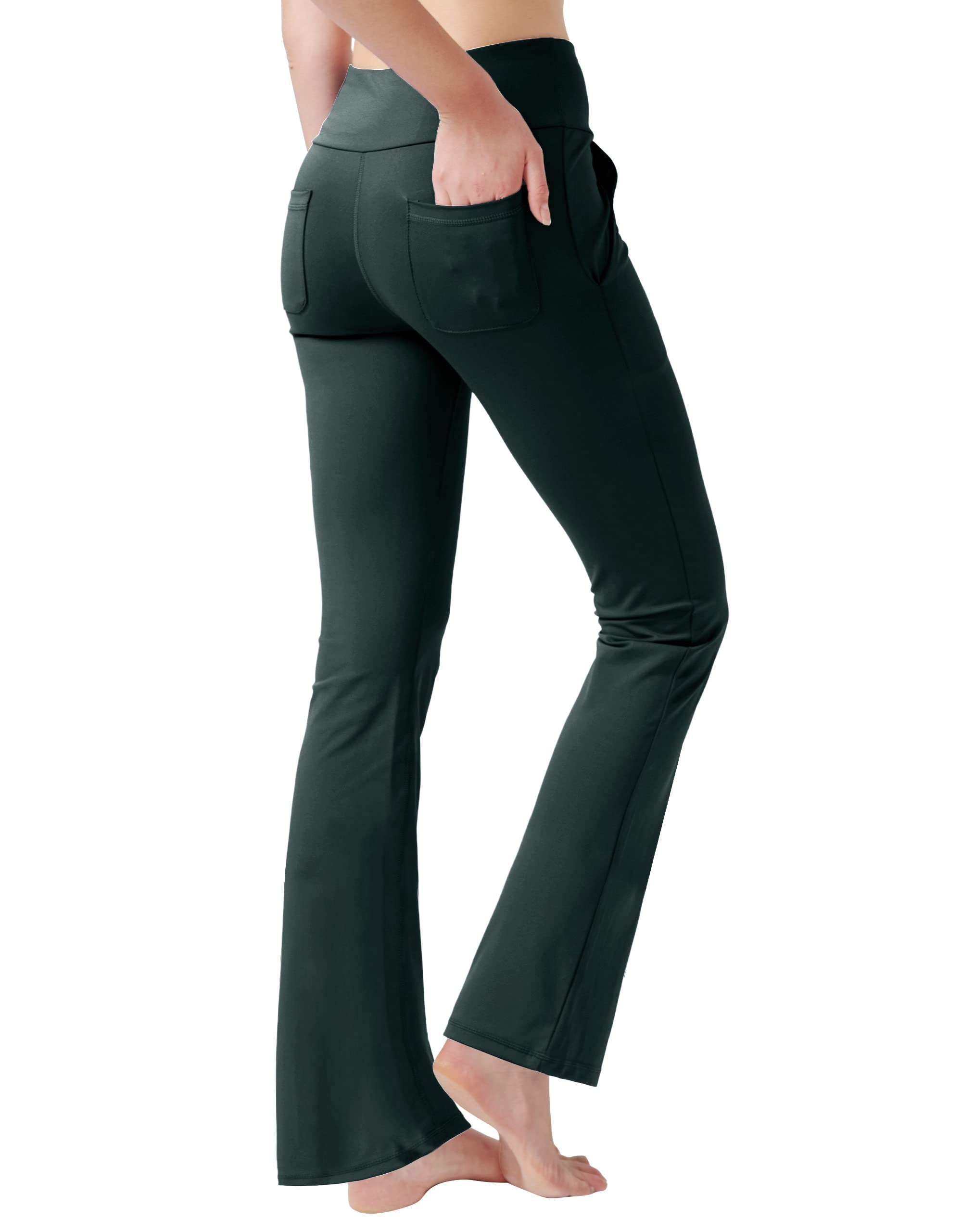 Nuveti Women's High Waisted Bootcut Yoga Pants with 4 Pockets - Tummy Control Workout & Office Pants - Stretchy Bootleg Dress Pants for Yoga, Gym, Work & Casual Wear