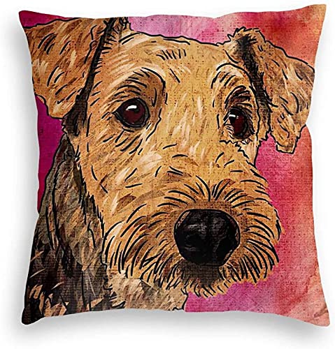 Airedale Terrier Dog Art Throw Pillow Covers - 18x18 Inch Cotton Linen Cushion Cases for Sofa, Bedroom, Home & Car Decor - Perfect for Pet Lovers & Cozy Home Styling