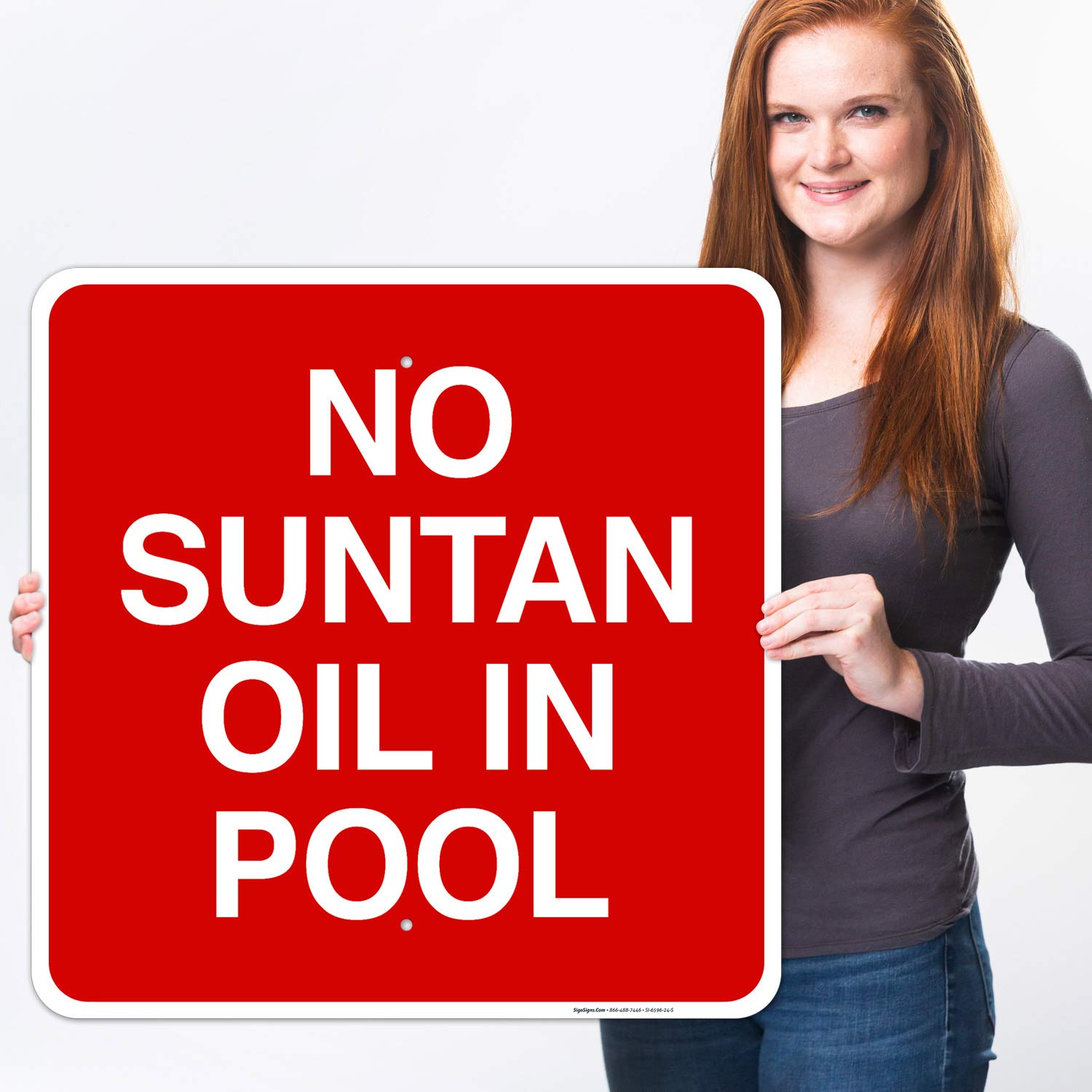 24x24 Inches No Suntan Oil in Pool Sign - Rust Free .063 Aluminum, Fade Resistant - Indoor/Outdoor Use for Swimming Pools, Spas & Water Parks - Made in USA