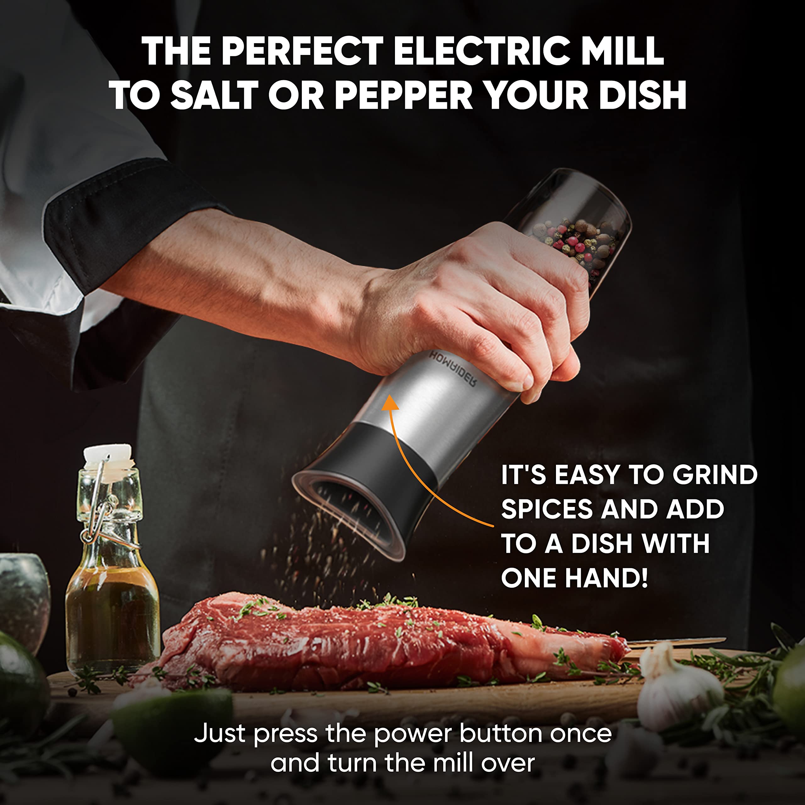 Premium Electric Salt and Pepper Grinder Set - Rechargeable Automatic Spice Mill with Adjustable Coarseness - Includes Wooden Stand, Cleaning Brush, LED Lights & Dual Charging Cables - Perfect for Kitchen, Dining Table & Outdoor Cooking (Set of 2)