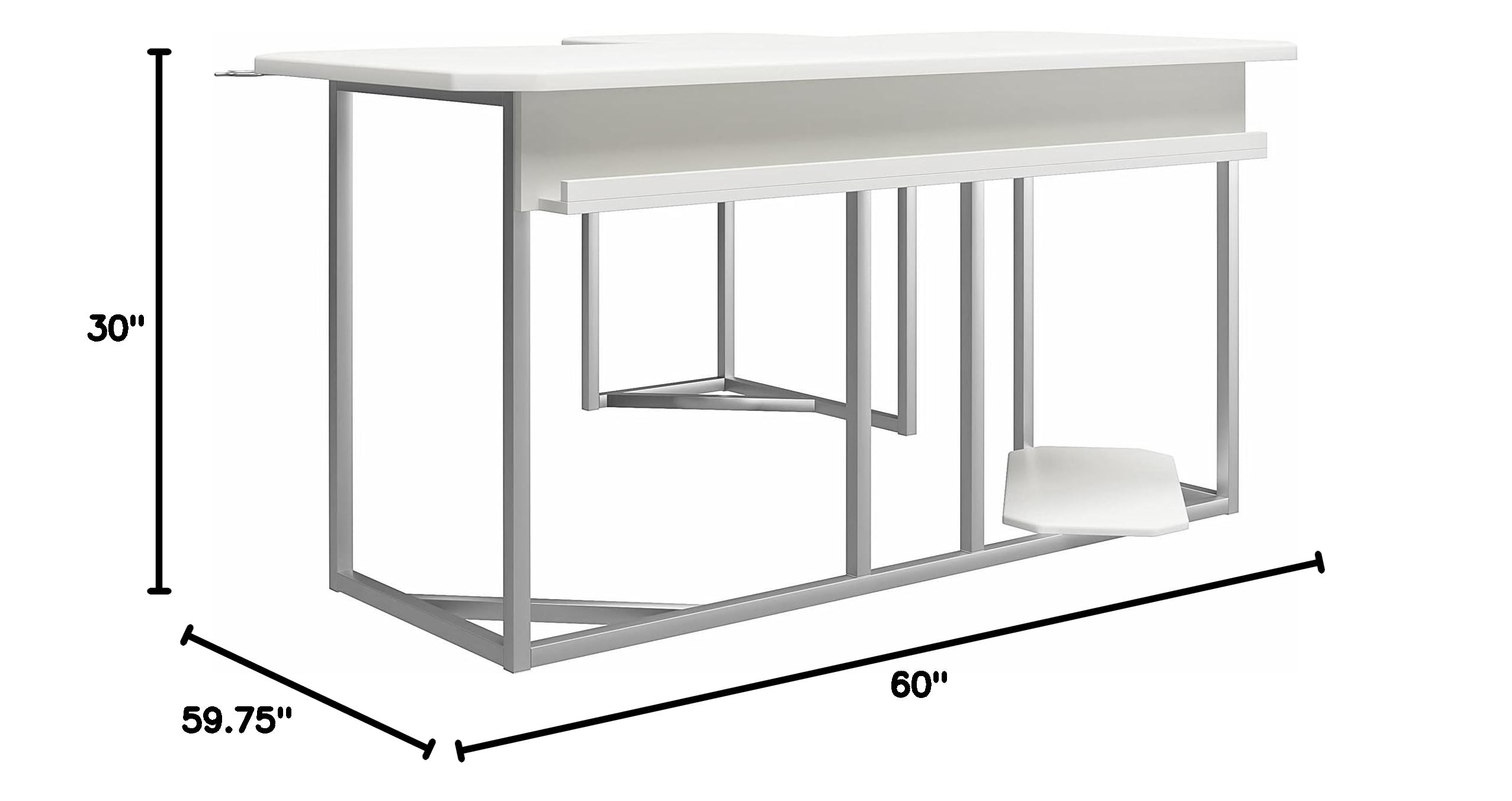 NTENSE Gaming L-Shaped Desk with CPU Stand - White Ergonomic Computer Workstation for Home Office & Gaming Setup