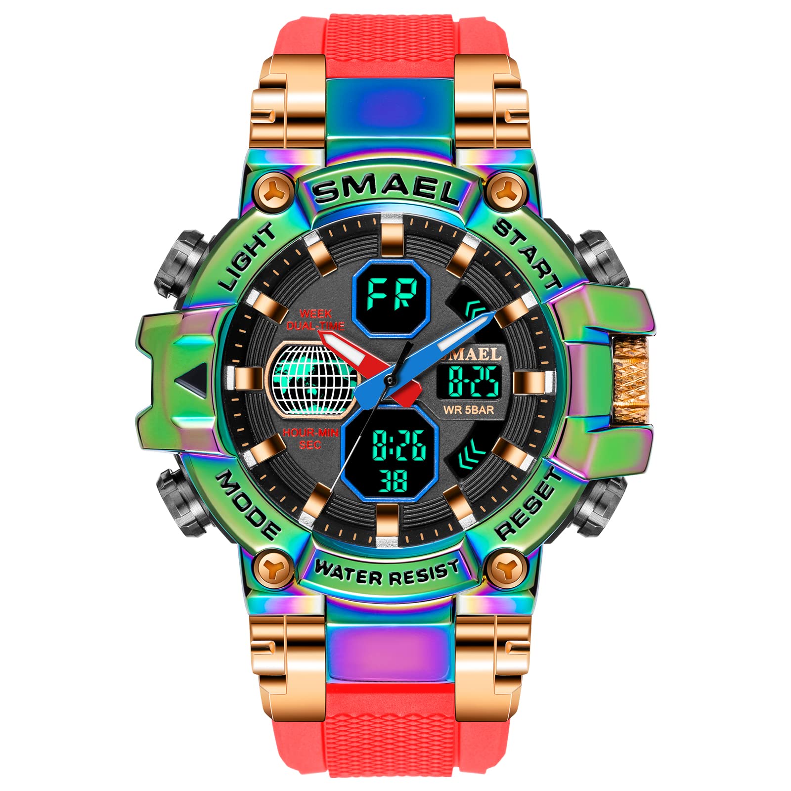 SMAEL 8027 Waterproof Sports Watch - Analog Digital Quartz Watch with Colorful Alloy Case (Red) for Men & Women - Perfect for Running, Swimming & Outdoor Activities