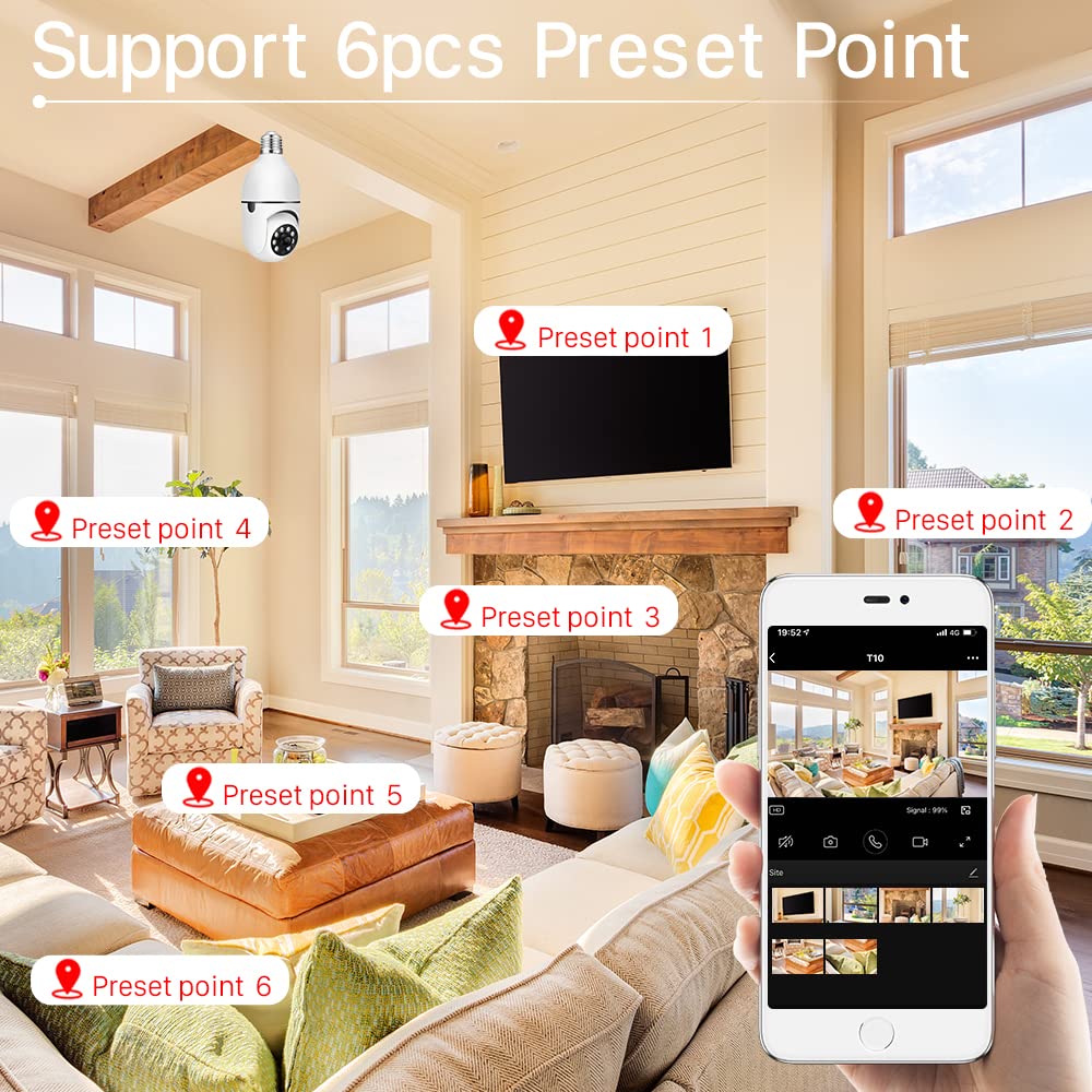 EVERSECU 1080P 2.0MP Wireless Light Bulb PTZ Security Camera - Motion Auto Tracking, 2-Way Audio, Night Vision, Tuya Smart Life App, WiFi IP PTZ CCTV Camera with E27 Connector (4 Pack) - Ideal for Home Security, Baby Monitoring & Pet Surveillance