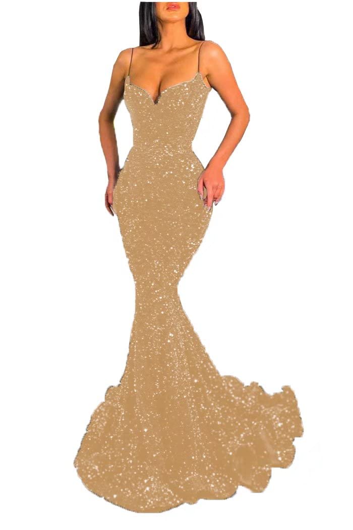 Sparkly Sequin Mermaid Prom Dress 2022 | Elegant Long Formal Evening Gown for Women | V-Neck Backless Design | Perfect for Homecoming, Prom Night & Special Occasions