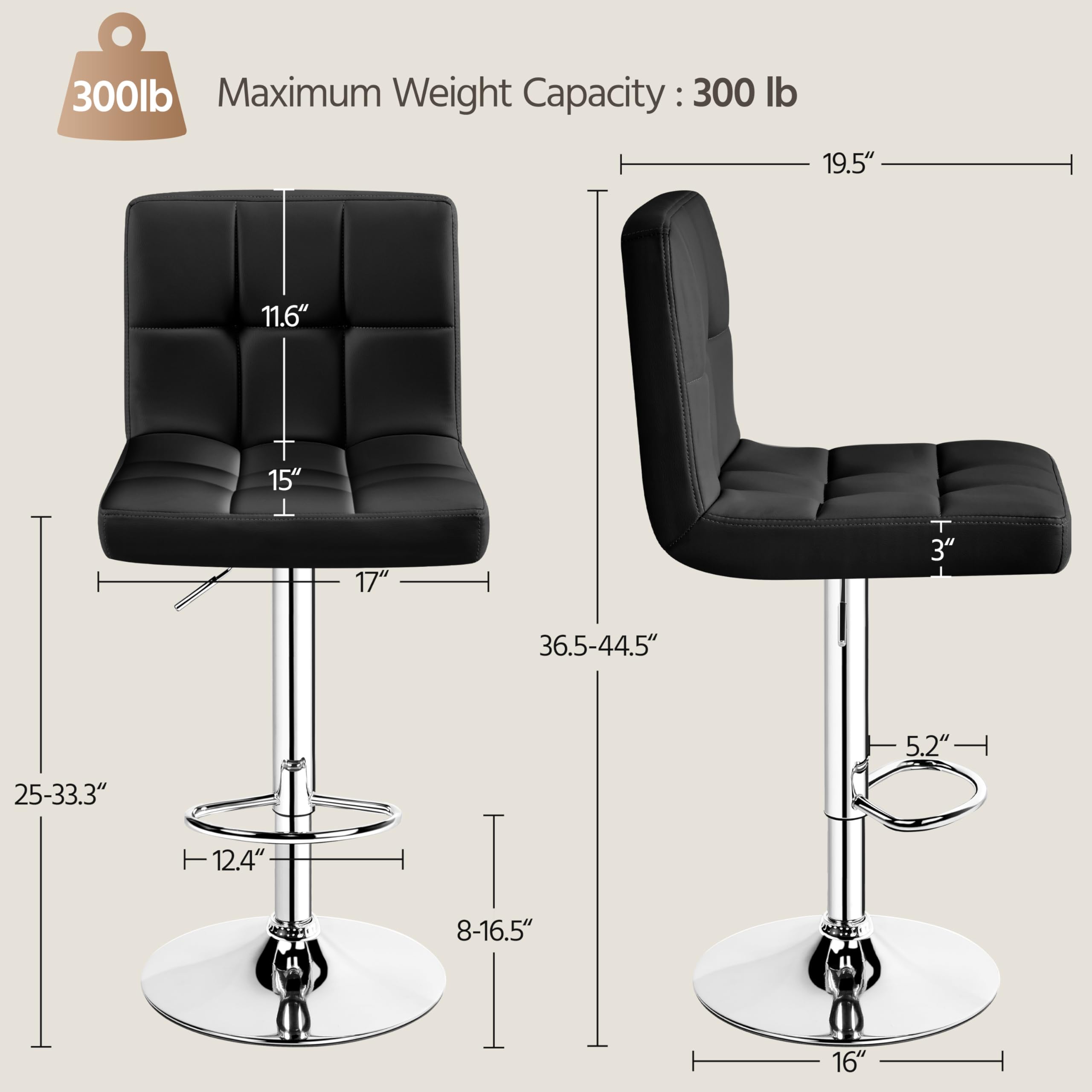 Yaheetech 3-Piece Modern Bar Table Set with Round Counter Height Table & 2 Adjustable PU Leather Swivel Bar Stools - Black Kitchen Dining Set for Breakfast Nook, Small Space & Apartment Living