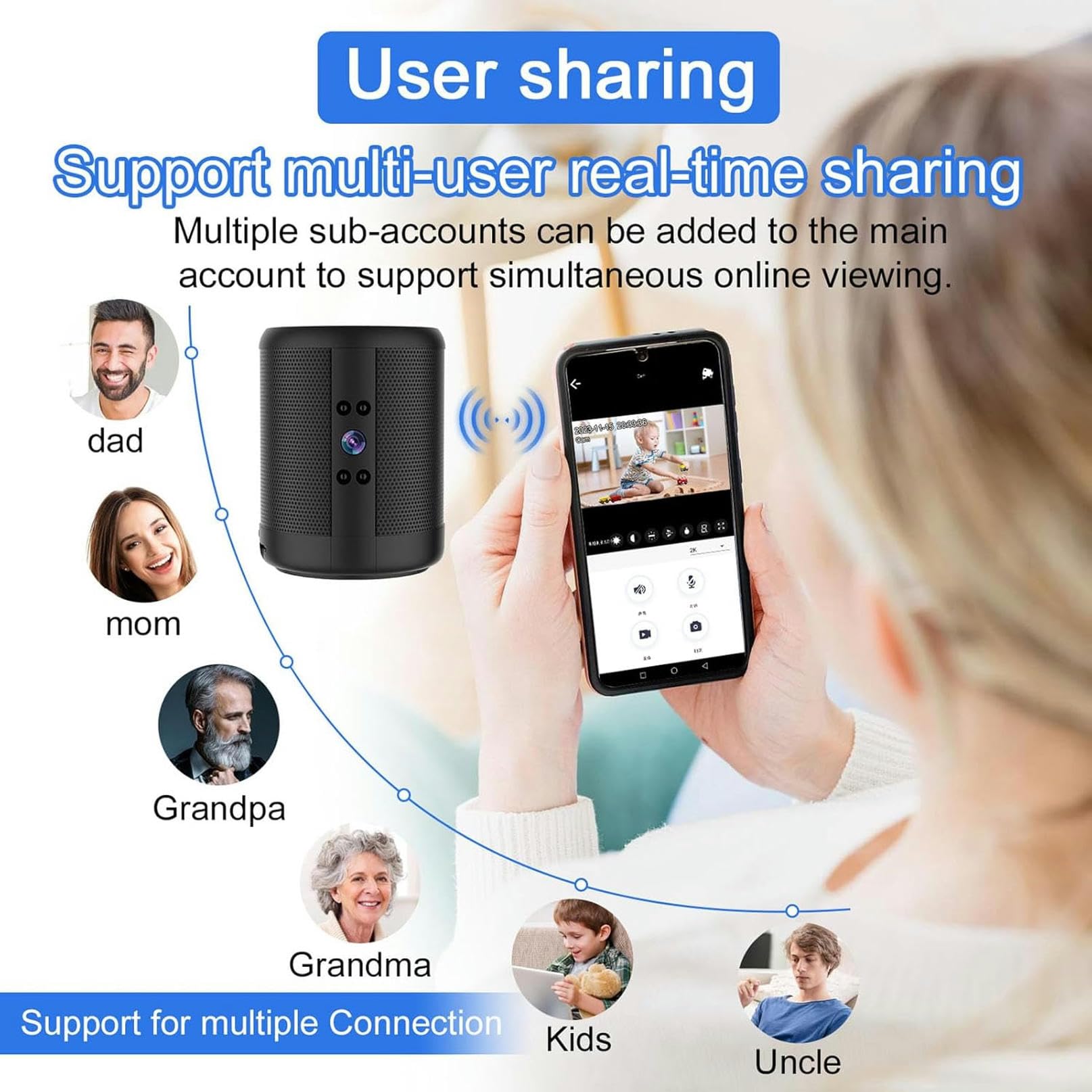 FKINGLRK 1080P HD WiFi Hidden Camera with Bluetooth Speaker - 140° Wide Angle, 2-Way Audio, Night Vision & Motion Detection - Real-Time Baby Monitor for Home Security, Office Surveillance & Pet Monitoring