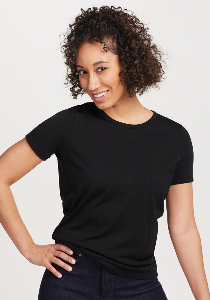 Liza Crew Neck T-Shirt for Women - Soft Cotton Basic Tee in Black | Casual Everyday Wear, Layering Essential & Street Style Outfits