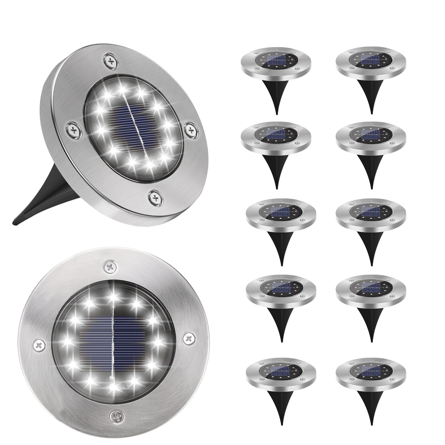 12 Pack Solar Lights Outdoor Waterproof - 12 LED Bright Solar Ground Lights for Garden, Pathway, Walkway, Driveway, Patio, Yard, Deck & Lawn Decor - Cold Weather Resistant Solar Landscape Lighting for Outdoor Ambiance & Safety