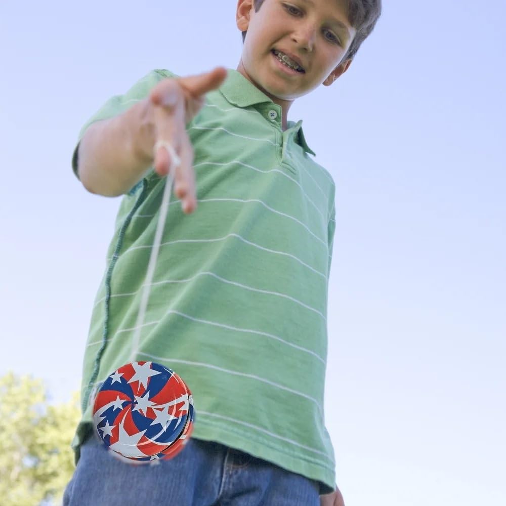 Fun Express Patriotic Yo-Yos - 12-Pack Red White & Blue Yo-Yo Toys for Kids - Great for Fourth of July Parties, Summer Games & Outdoor Activities