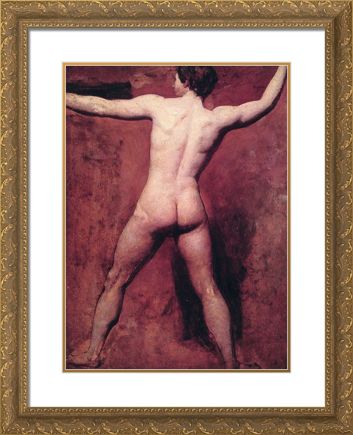 William Etty Academic Male Nude Art Print - 20x24 Inch Gold Ornate Framed Painting with Double Matting - Perfect for Home Decor, Office Wall Art & Classic Art Collections
