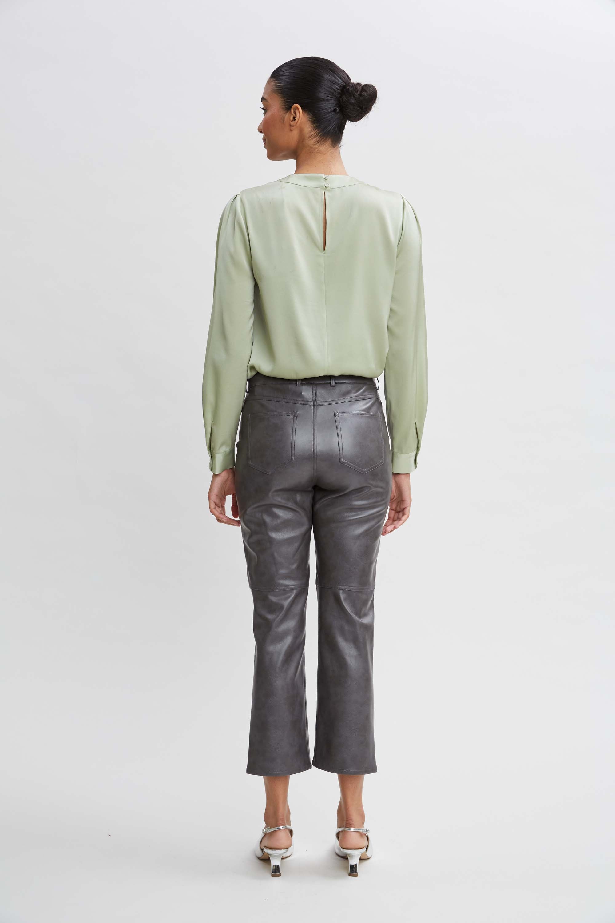 Silk Keyhole Blouse for Women - Elegant V-Neck Long Sleeve Tops - Perfect for Office, Date Night & Special Occasions
