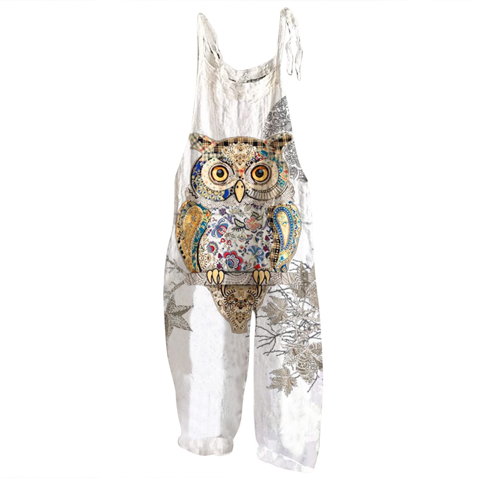 JUPAOPON Women's Summer Jumpsuit - Loose Fit Casual Romper with Retro Print, Adjustable Straps & Sleeveless Design | Perfect for Beach Outings, Music Festivals & Summer Vacations