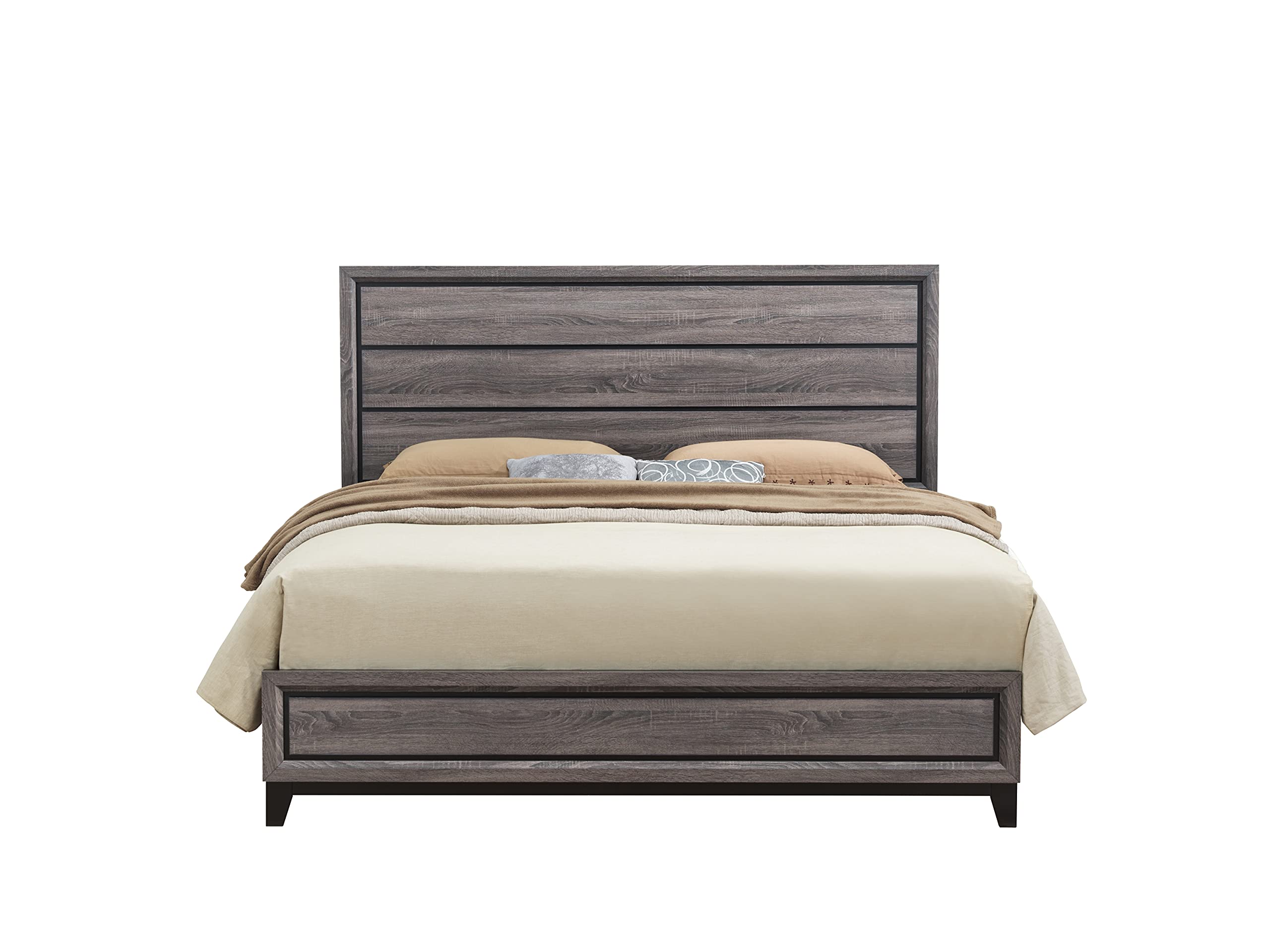 Global Furniture USA Kate Grey King Bed Frame – Modern Platform Bed with Upholstered Headboard for Master Bedroom | Durable & Stylish Bedroom Furniture for Home Decor
