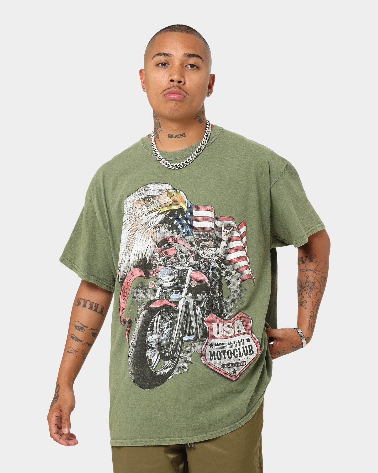 American Thrift Eagle Moto Club T-Shirt - Military Style Biker Tee for Men | Motorcycle Riding & Casual Outfit
