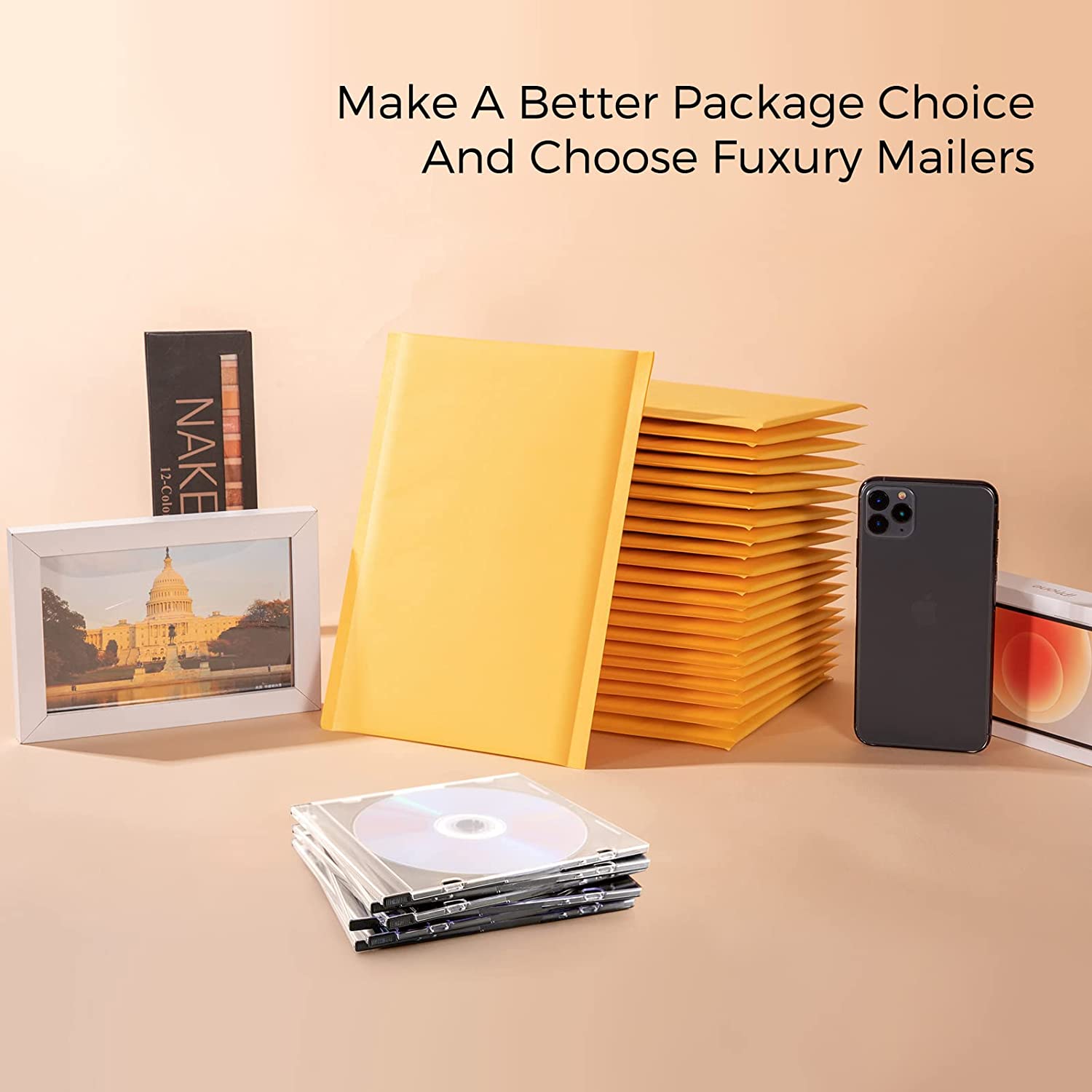 7.25x12 Inch Kraft Bubble Mailer Padded Envelope for Shipping - Yellow, Durable & Water-Resistant for Ecommerce, Small Business, eBay, Amazon FBA, USPS, Priority Mail Packaging