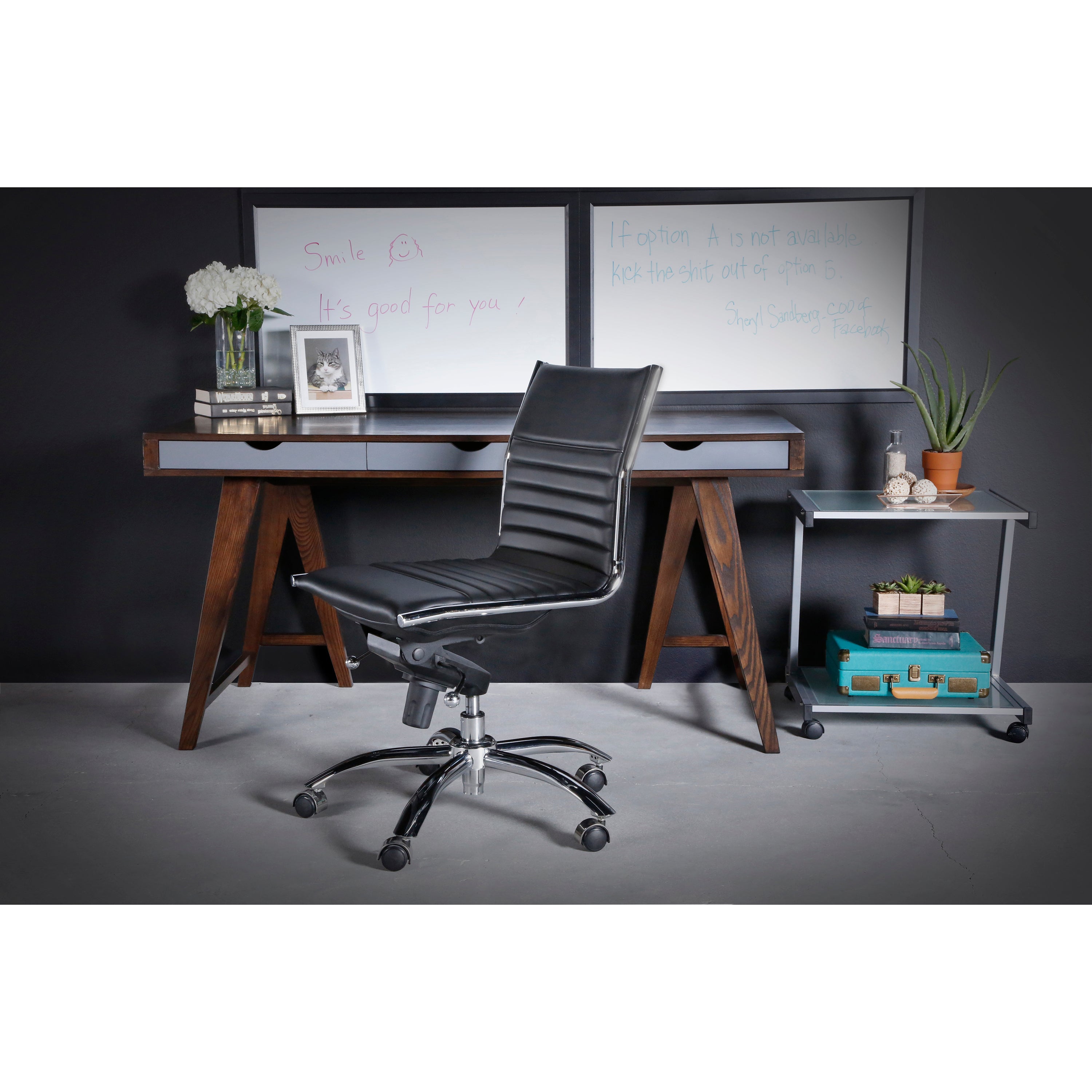 Euro Style Dirk Low Back Office Chair - Armless Ergonomic Design with Chrome Steel Base for Home, Office & Workspace Comfort