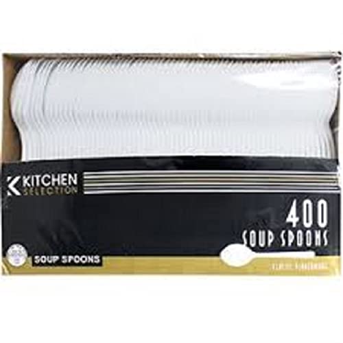 Nicole Fantini 400-Pack Disposable White Plastic Soup Spoons - Bulk Kitchen Utensils for Parties, Catering & Takeout