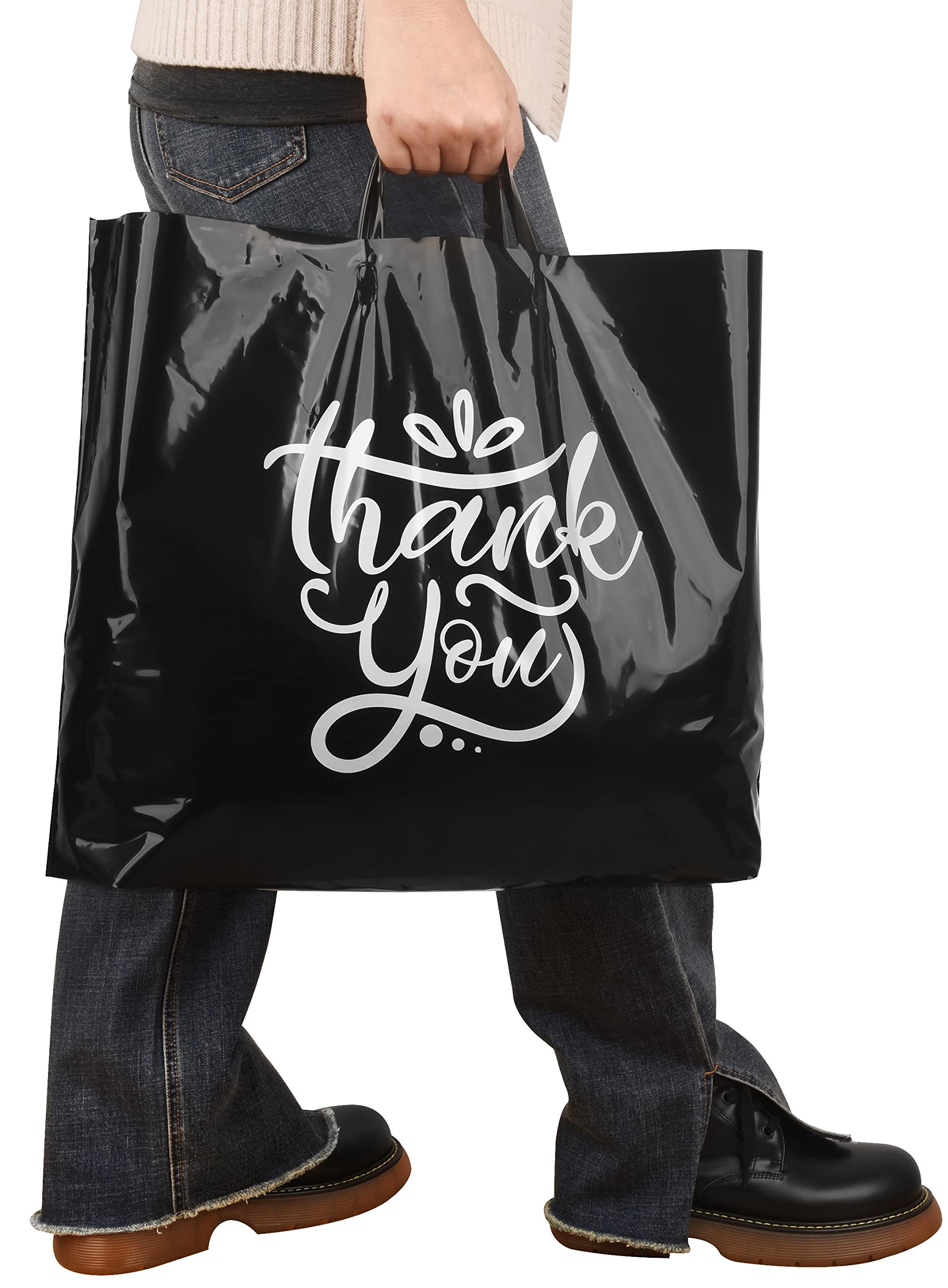 Large Thank You Gift Bags with Handles | Durable Plastic Shopping Bags for Small Business | Retail & Boutique Packaging | Perfect for Retail Stores, Gift Shops & Customer Appreciation