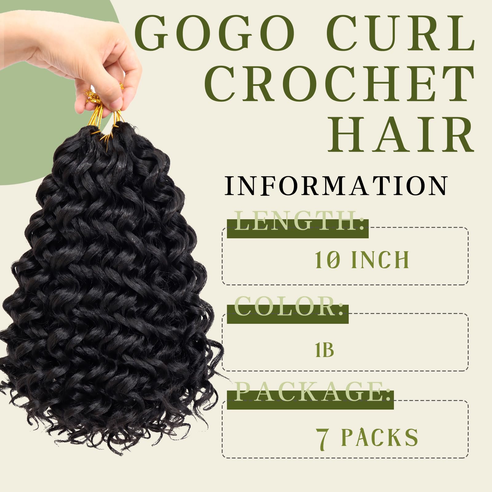 7 Packs 10 Inch Deep Ocean Water Wave Crochet Hair for Black Women - GOGO Curl Synthetic Bohemian Braiding Hair (1B, 10