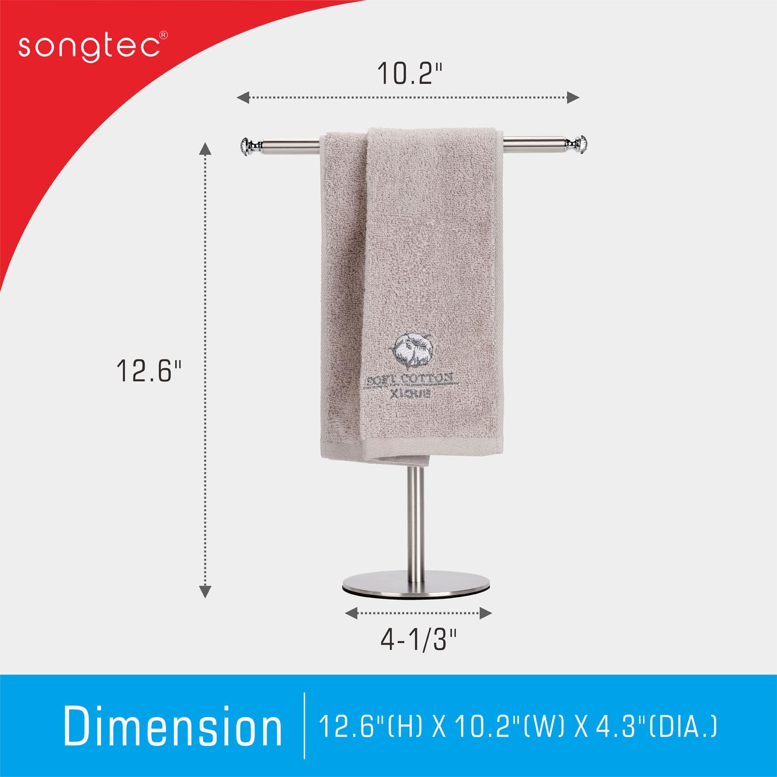 Songtec Hand Towel Holder Stand with Crystal Knobs - Rustproof Fingertip Towel Rack & Jewelry Display Stand in Brushed Nickel Finish - Perfect for Bathroom, Kitchen, and Vanity Organization