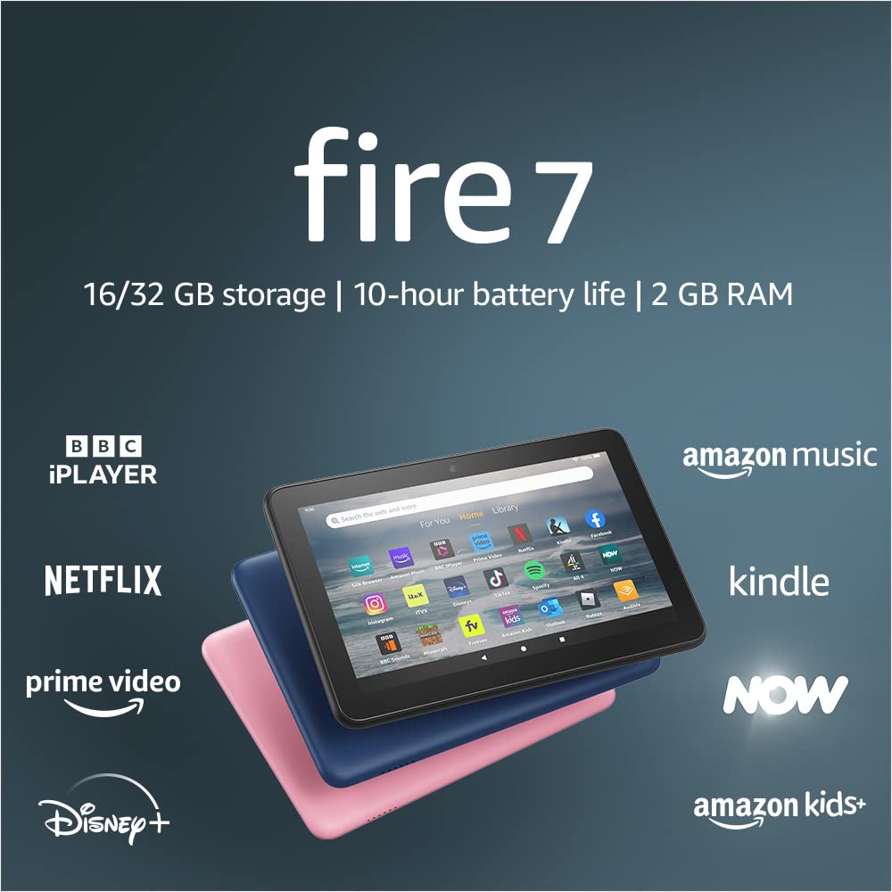 Amazon Fire 7 Tablet (16GB, Rose) with Fabric Cover & Screen Protector - Bundle for Reading, Streaming & Productivity | Includes Wild Rose Case & 2-Pack NuPro Clear Screen Protectors