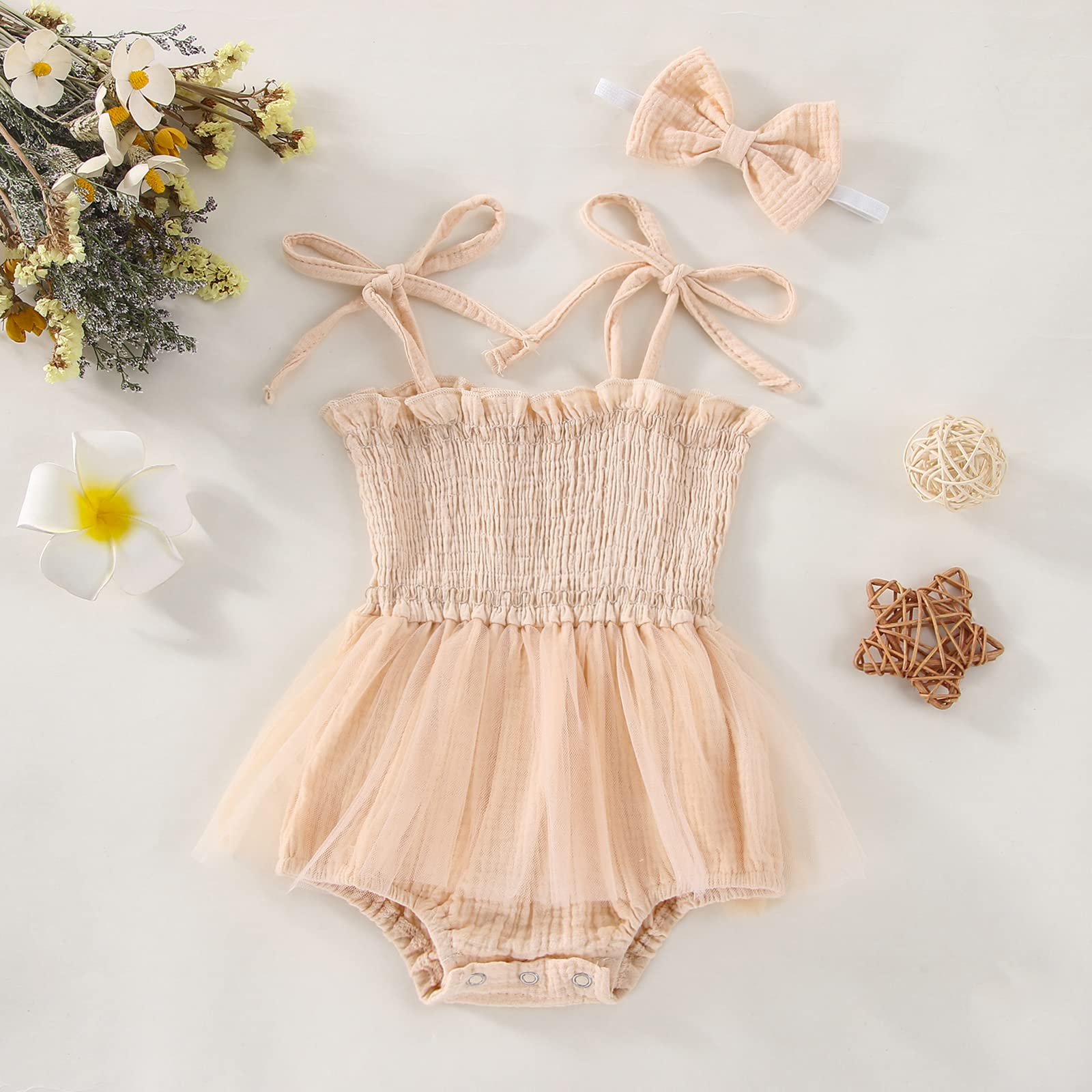 Newborn Baby Girl Sleeveless Halter Romper with Frill & Headband - Soft Cotton One-Piece Jumpsuit for Summer Outfits & Photo Shoots