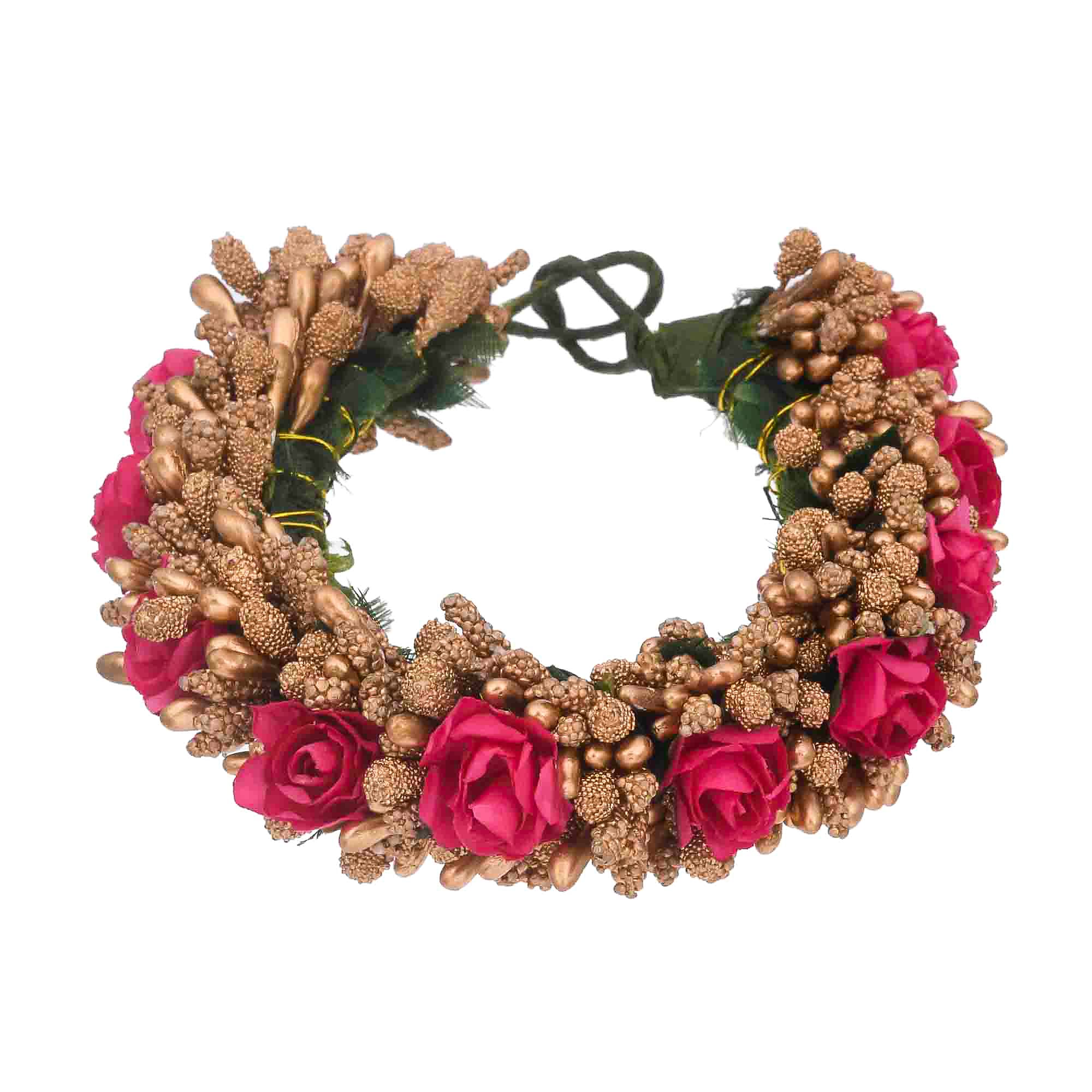 Sasha Indian Bollywood Multi-Colored Women's Fabric Juda Maker Flower Gajra Hair Accessory - Dark Pink | Perfect for Weddings, Parties, and Traditional Indian Festivals
