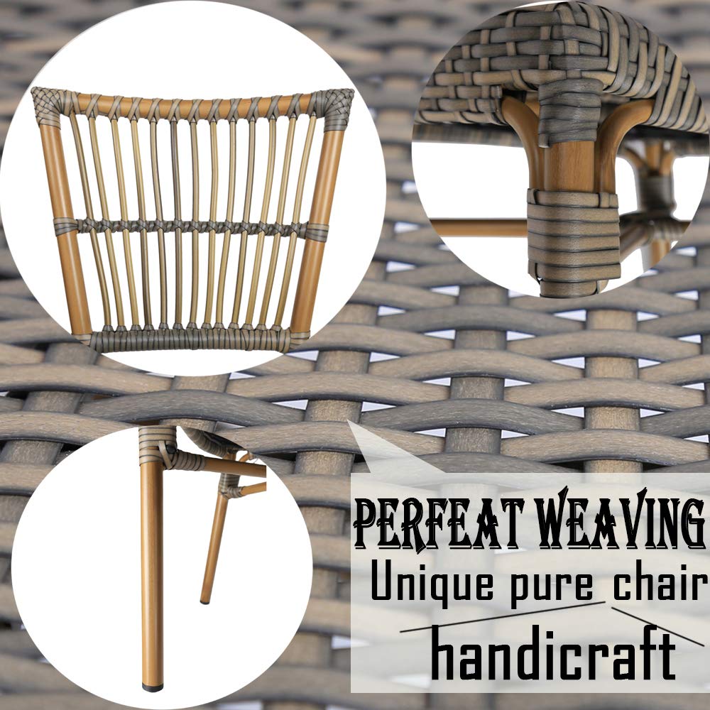 2 Pack Wicker Dining Side Chairs - Armless Patio Bistro Chairs with Sturdy Aluminum Frame for Indoor & Outdoor Use - Perfect for French Cafe, Garden, Balcony, and Backyard Decor (Brown)