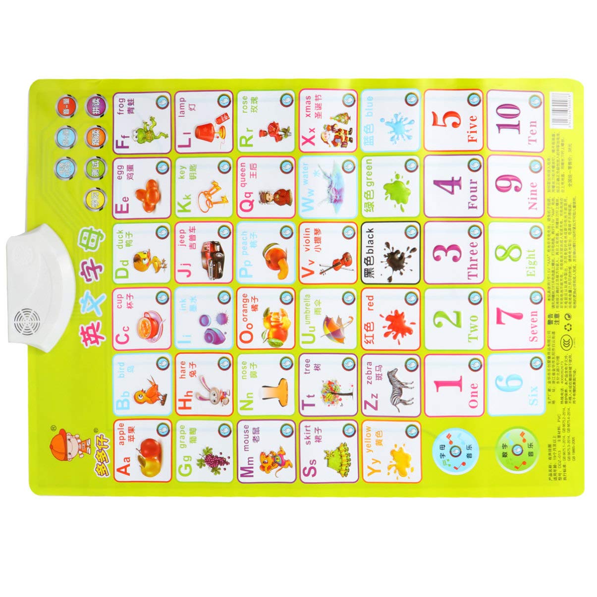 NUOBESTY Electronic Interactive Wall Chart - Bilingual English & Chinese Vocabulary Learning Toy for Toddlers & Preschool Kids | Early Education Audio Digital Sound Toy for Home & Classroom Use