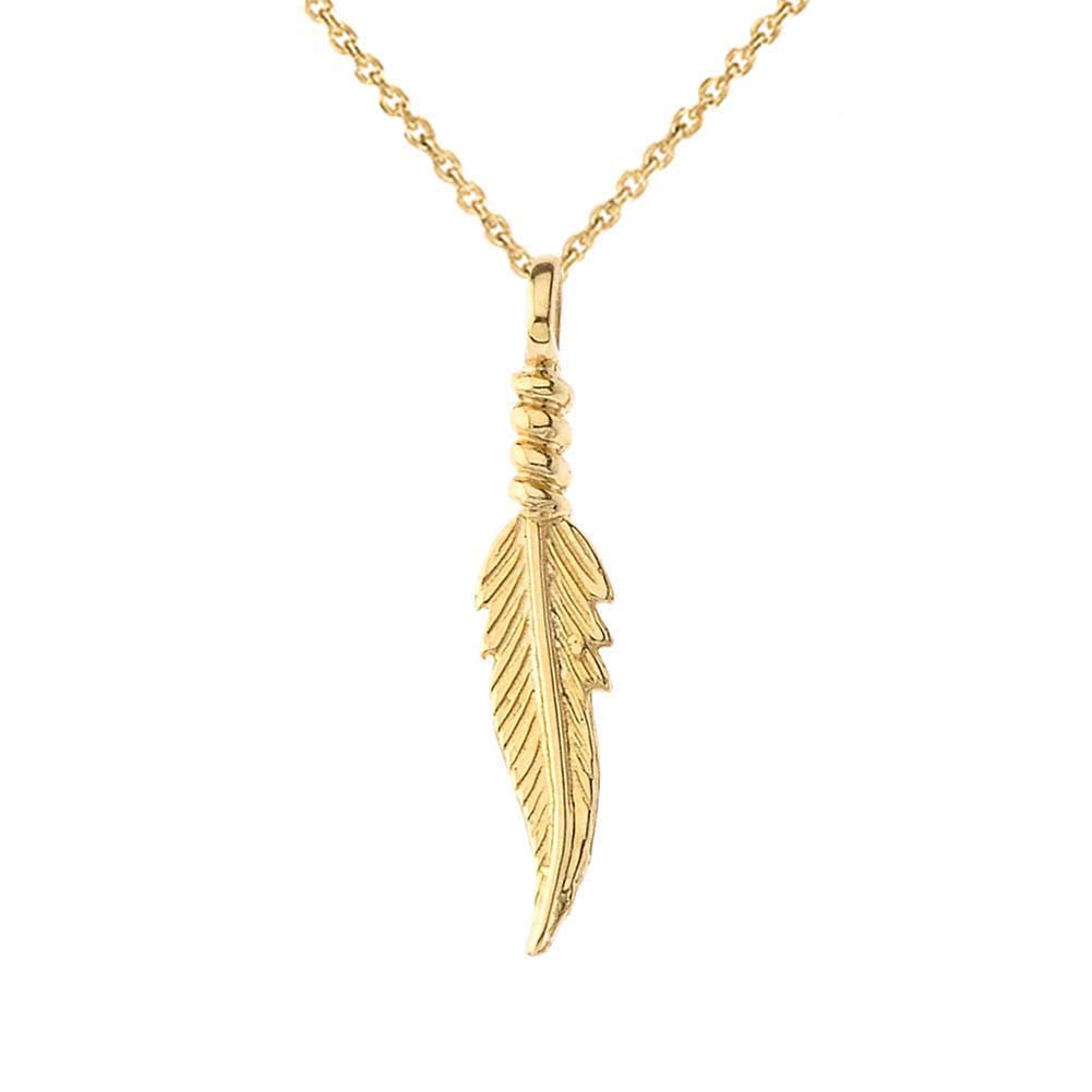 14k Yellow Gold Feather Pendant Necklace for Women - Elegant Gift