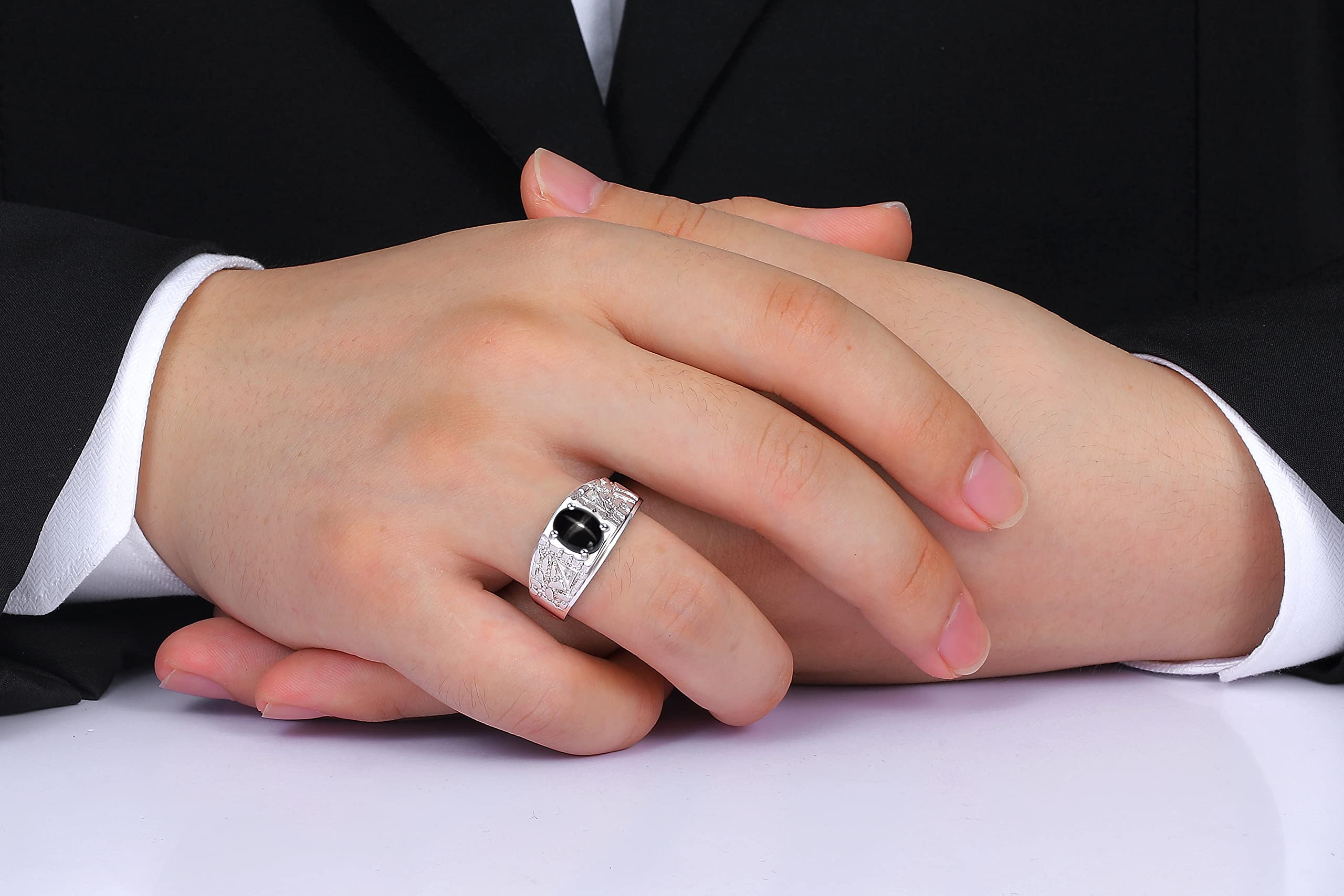 Rylos Men's Designer Nugget Ring - 9X7MM Oval Gemstone & Sparkling Diamond Birthstone Ring in Sterling Silver (Sizes 8-13) | Perfect for Weddings, Anniversaries & Gifts | Stylish Men's Jewelry