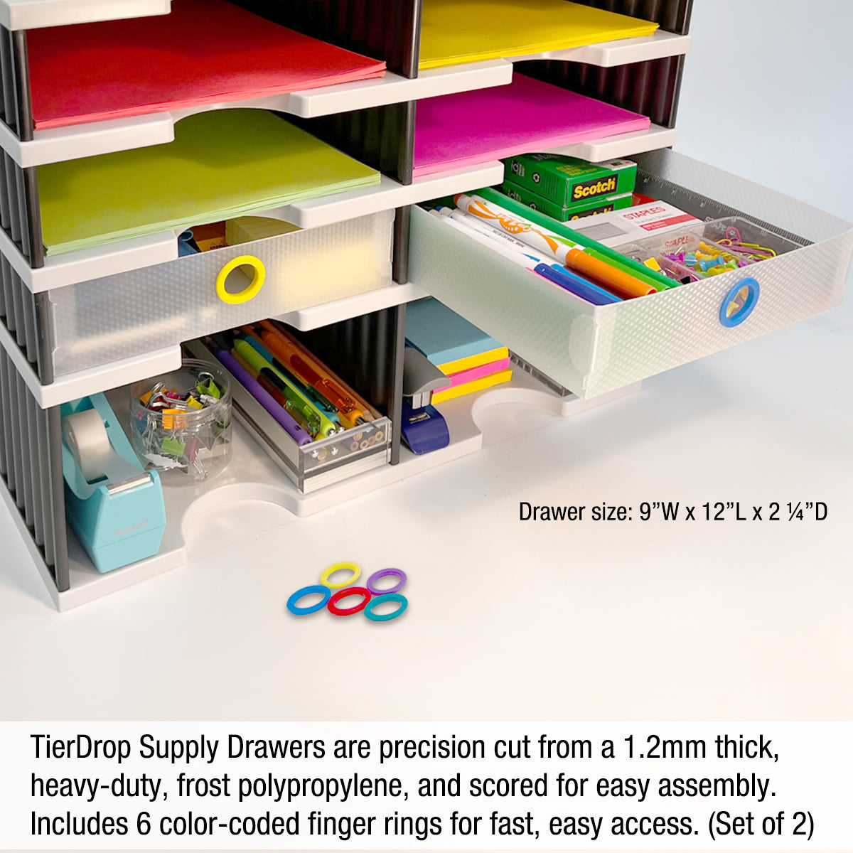 6-Tier Desktop Organizer with Letter Tray, Riser Storage & 2 Drawers - TierDrop™ Plus for Office Documents & Supplies - Space-Saving Desk Accessory for Home & Office Workspace
