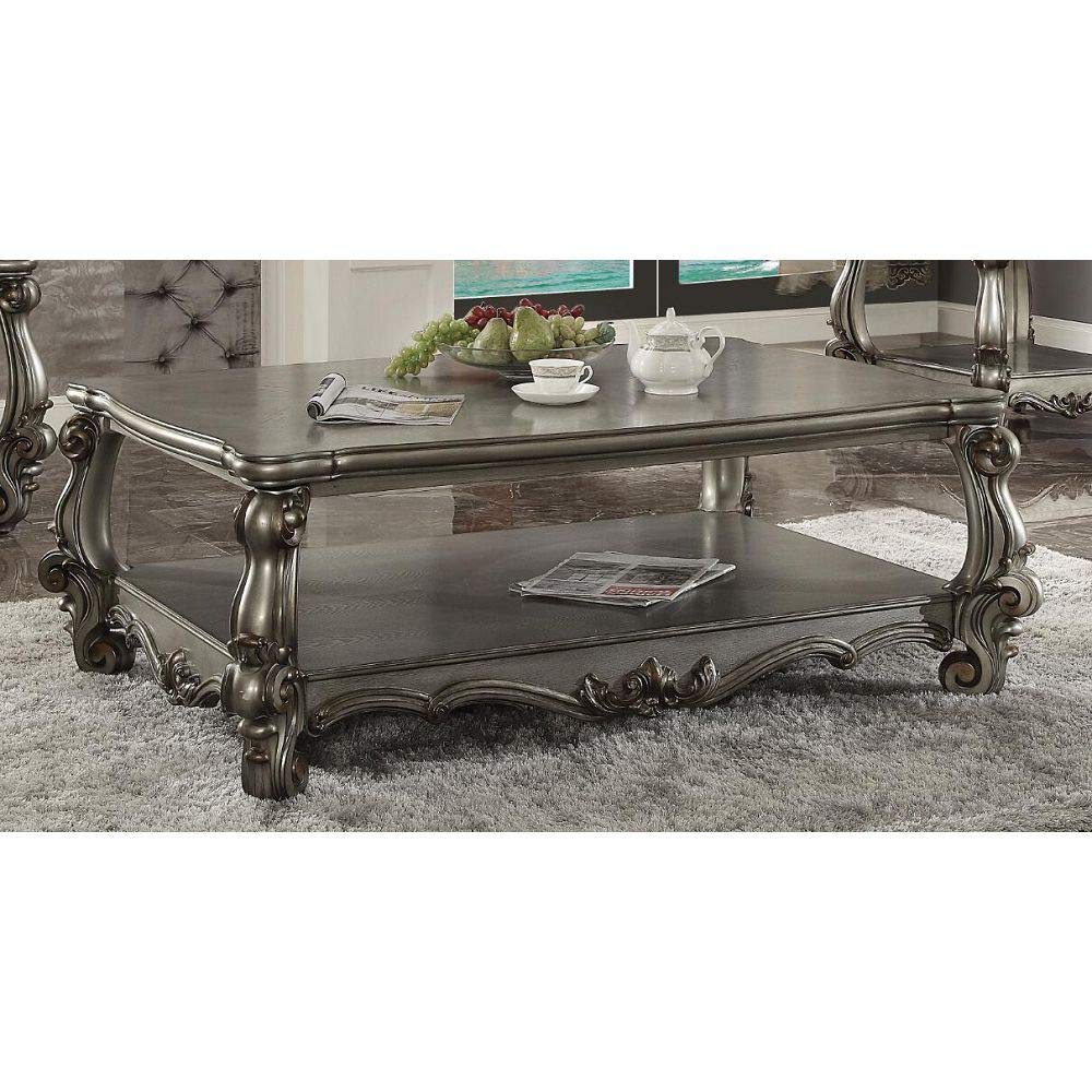 Versailles Style Coffee Table in Antique Platinum Finish - Elegant Living Room Centerpiece for Modern Homes | 86820 | TITA-DONG