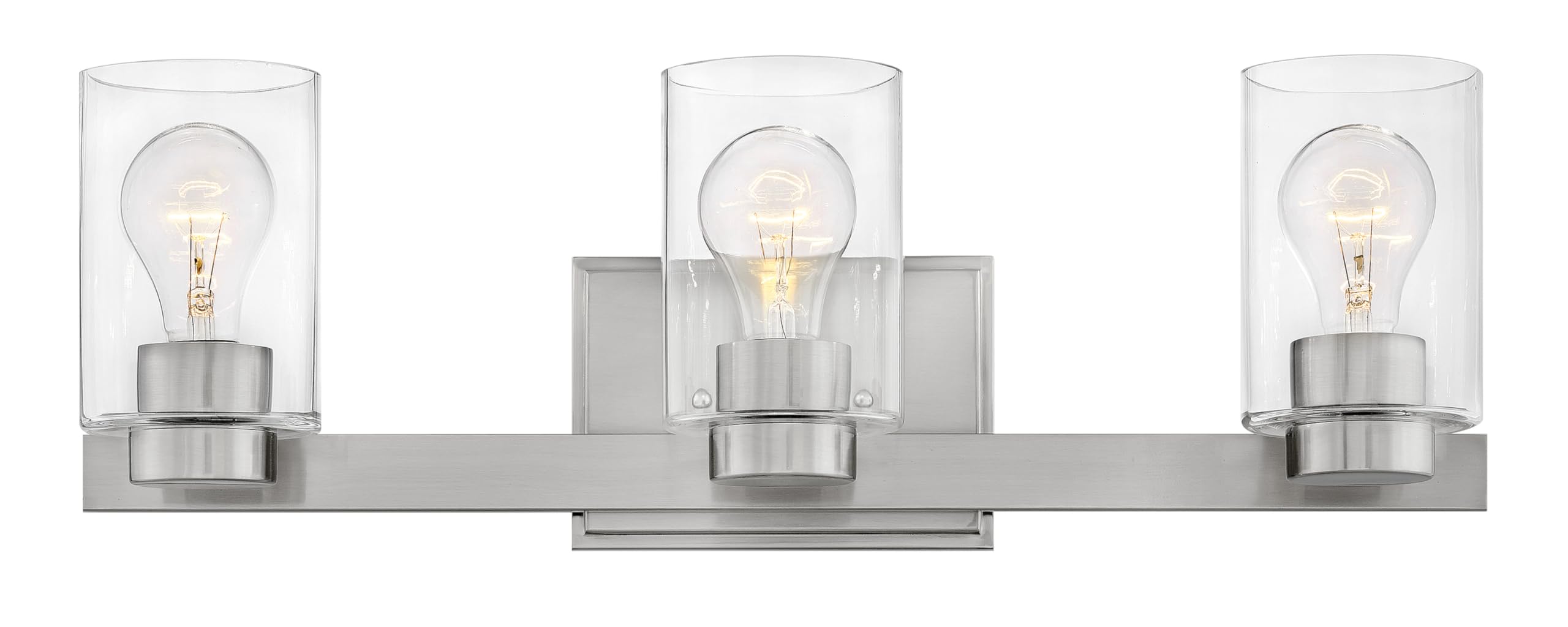 Hinkley Miley Collection 3-Light Brushed Nickel Bathroom Vanity Light Fixture with Clear Glass Shades - Perfect for Modern Bathrooms, Powder Rooms & Home Decor