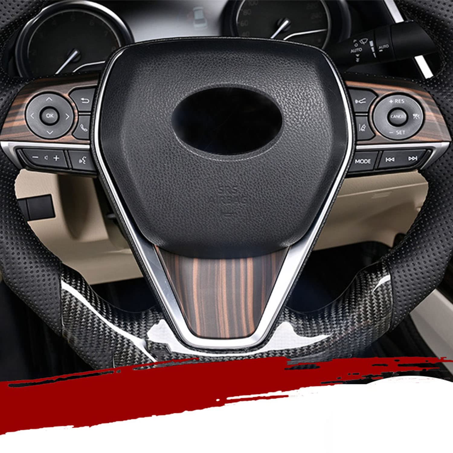 Premium Mahogany Steering Wheel Trim Cover for Toyota Camry LE/SE/XLE/XSE (2018-2024) - Decorative Wheel Button Accessories | Enhances Driving Comfort & Interior Style