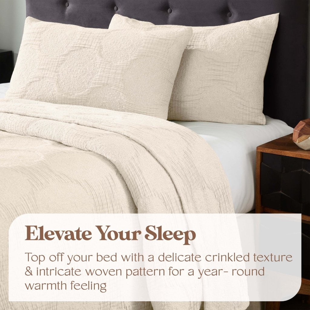 Tanta Cotton Medium Weight Crinkle Woven Coverlet - Soft & Breathable Bedspread for All Seasons | Perfect for Bedroom Decor, Guest Rooms & Cozy Home Styling