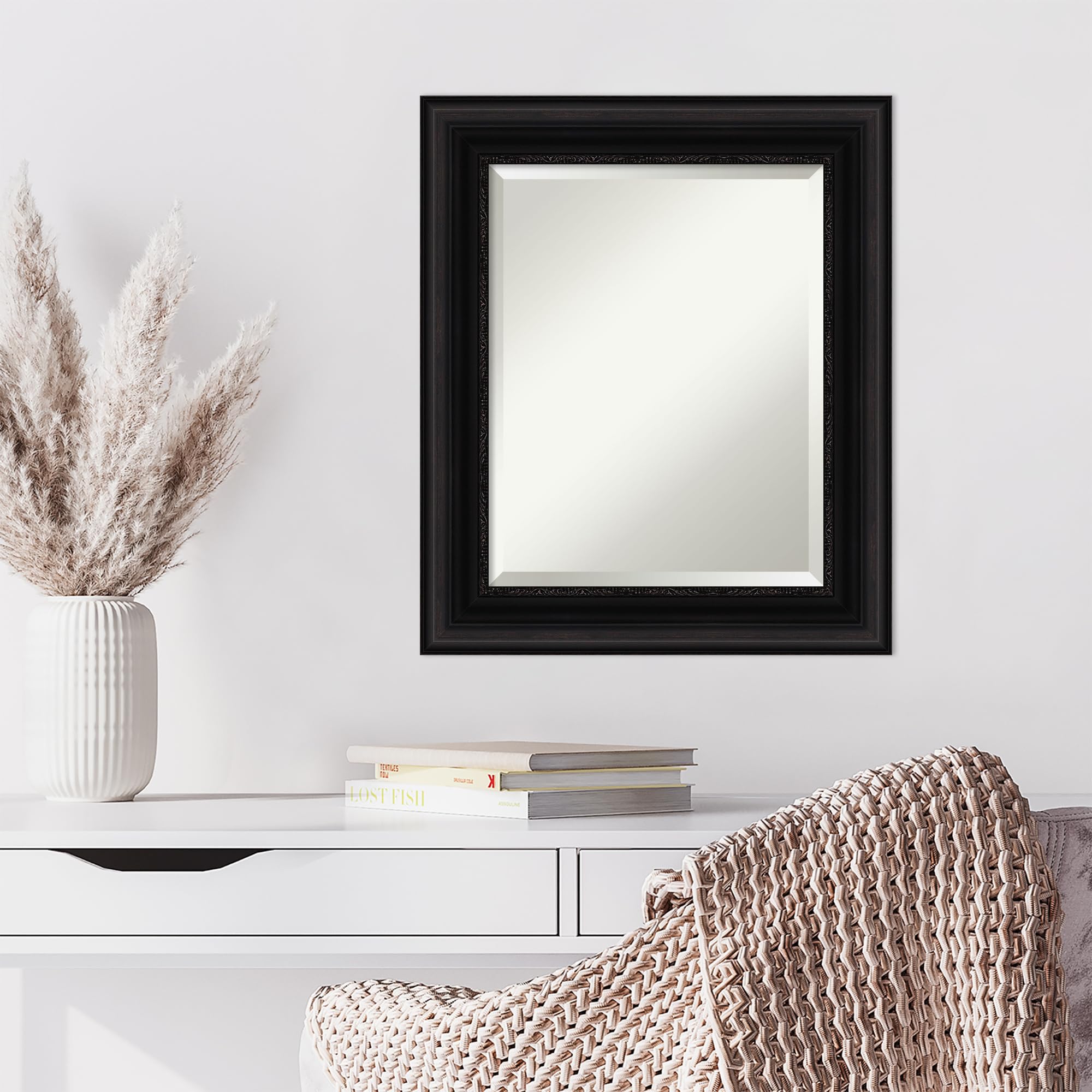 Amanti Art Black Wall Mirror 26x22 Inches - Traditional Rectangular Bathroom & Living Room Decor with Beveled Edge - Horizontal or Vertical Hanging - Perfect for Hallway, Bedroom, and Entryway Décor