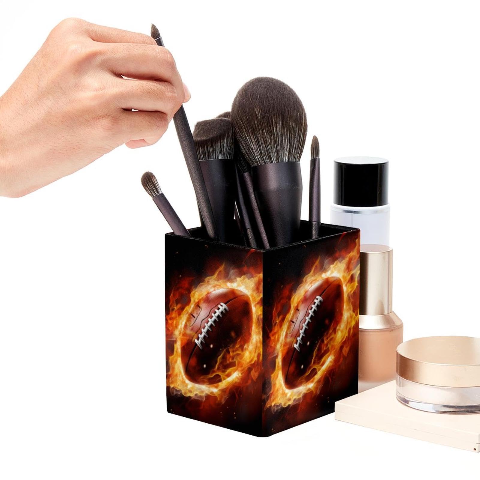Premium Pen Holder for Desk - Stylish Pen Organizer with American Football & Fire Design - Perfect Desk Accessories for Office, Home & School Use
