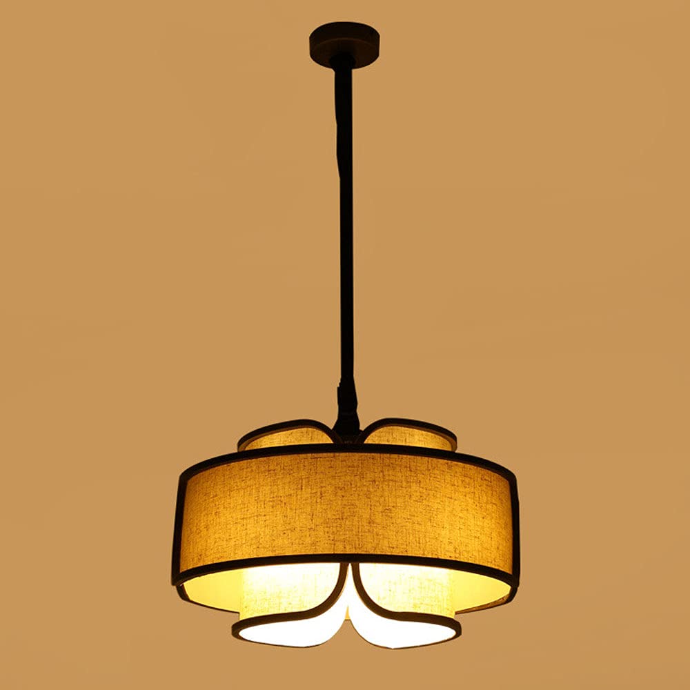 Vintage Antique Cloth Chandelier - Chinese Retro Hanging Pendant Lamp with LED Light Source, Single-Head Circular Suspension Ceiling Light in Wrought Iron for Restaurant, Bar, Cafe and Home Decor Lighting