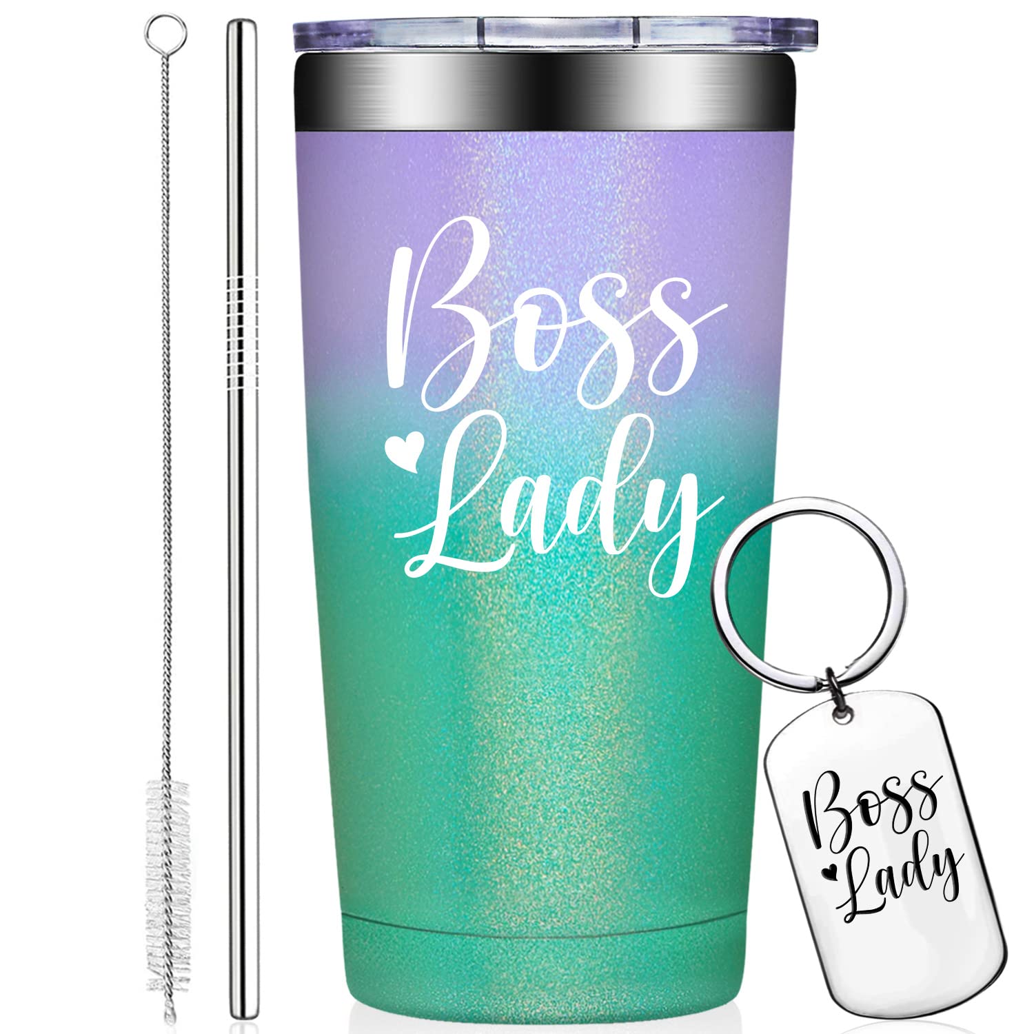 20 oz Boss Lady Mug Tumbler with Keychain - Perfect Gift for Women, Female Boss, Girl Boss (Birthday, Christmas, Boss Day) - Ideal for Office, Home & Work Motivation