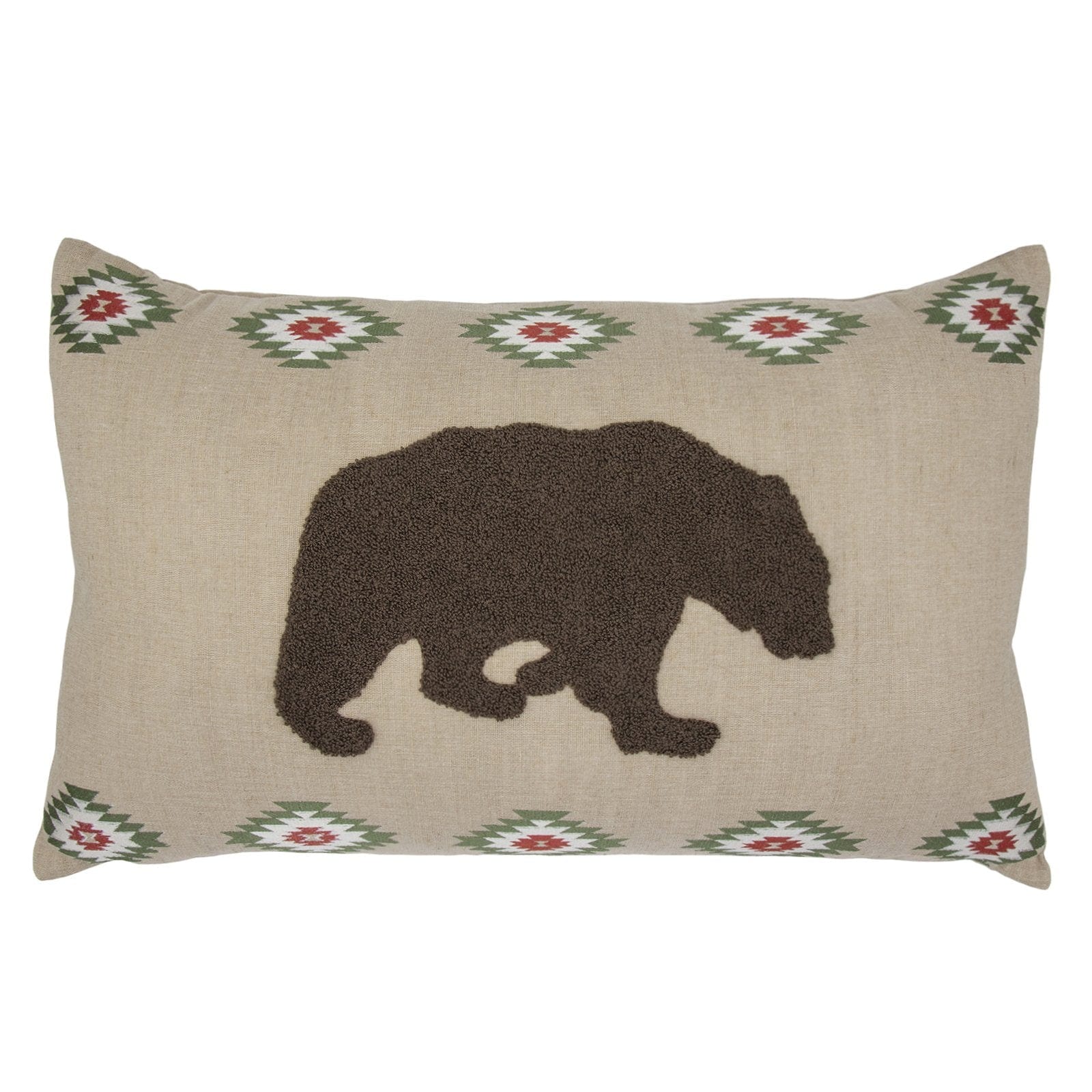 Aztec Bear Embroidered Burlap Lumbar Pillow - Boho Chic Home Decor for Sofa, Bed & Couch - Perfect for Living Room, Bedroom & Nursery