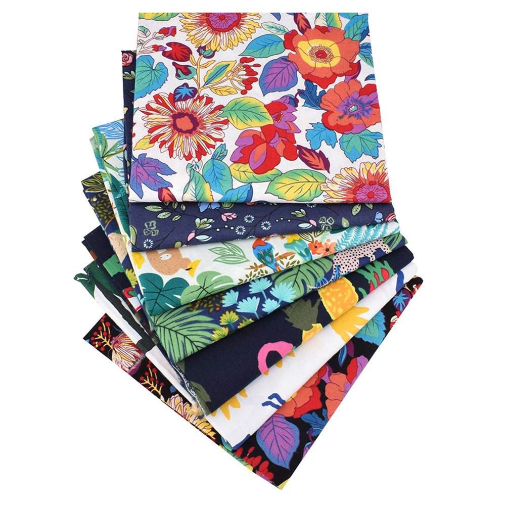 7Pcs 100% Cotton Fat Quarters Fabric Bundles - 19.69” x 15.75” (50cm x 40cm) Precut Quilting Squares for DIY Patchwork, Sewing & Crafting - No Repeat Floral Design - Perfect for Quilts, Tote Bags & Home Decor Projects