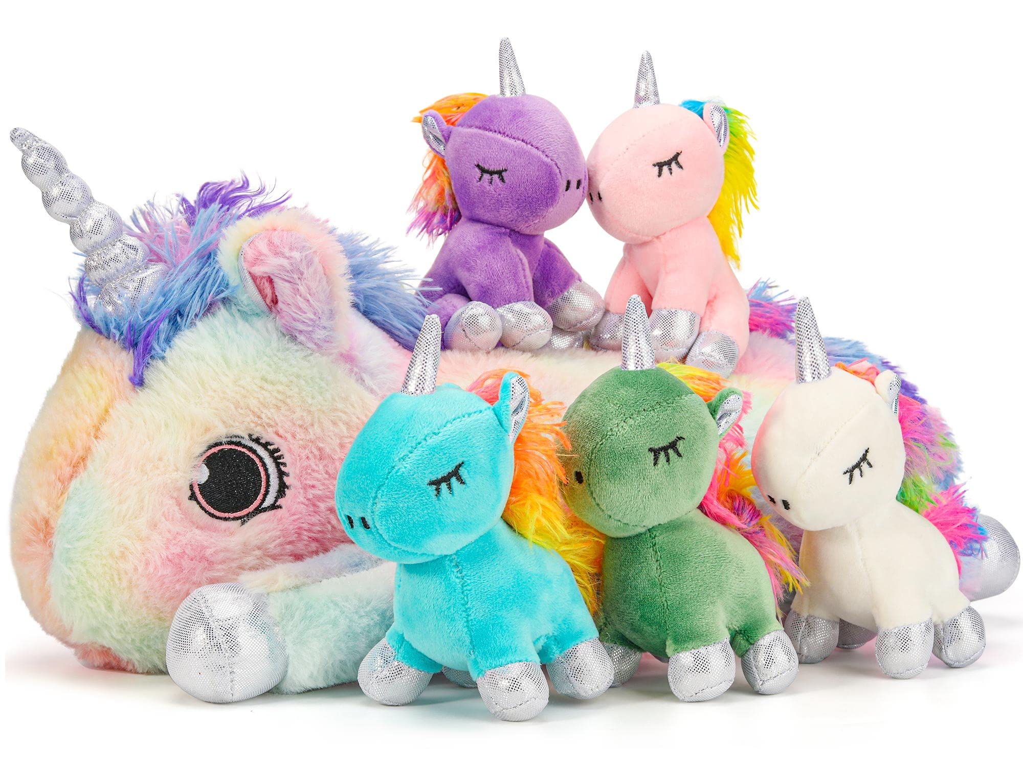 19 Inch Unicorn Stuffed Animal Plush Toy Set - Mommy Unicorn with 5 Rainbow Baby Unicorns, Soft Cuddly Plushie Gift for Girls, Kids Birthday Present | Nursery Decor, Bedroom Pillow, Playtime Companion