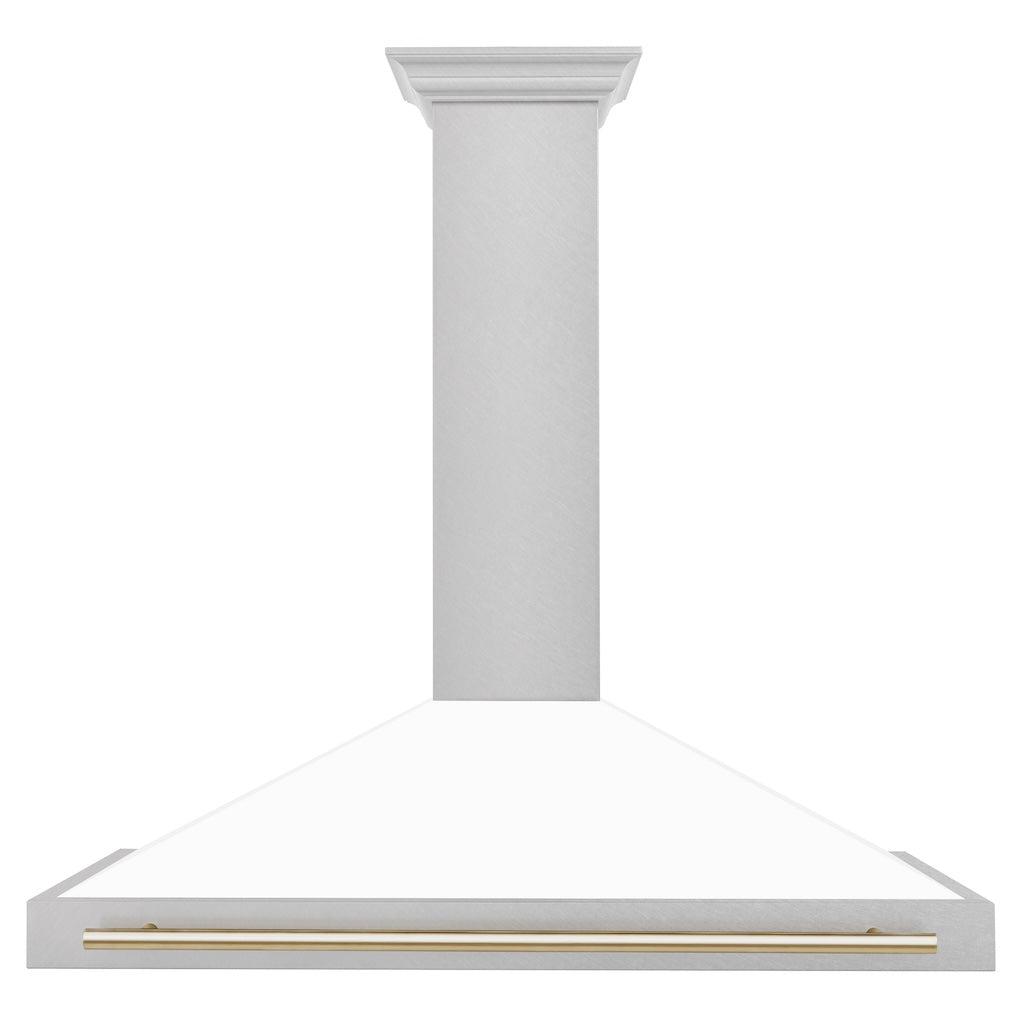 ZLINE KB4SNZ WM30 G 30-Inch Convertible Wall Mount Range Hood - Satin Stainless Steel with White Matte Shell & Polished Gold Handle - Autograph Edition - Perfect for Modern Kitchens & Open-Concept Homes