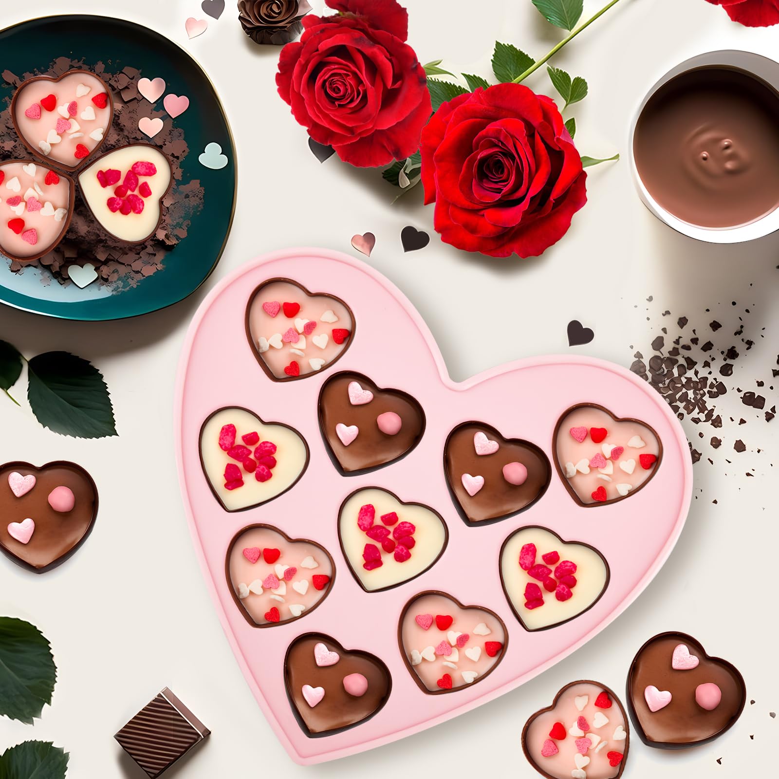JOERSH 4-Piece Heart Silicone Mold Set - Non-Stick Baking Molds for Chocolate, Candy, Cake, Pudding, Jelly & Soap Making - Perfect for Valentine's Day Gifts, DIY Crafts & Home Baking Decorations