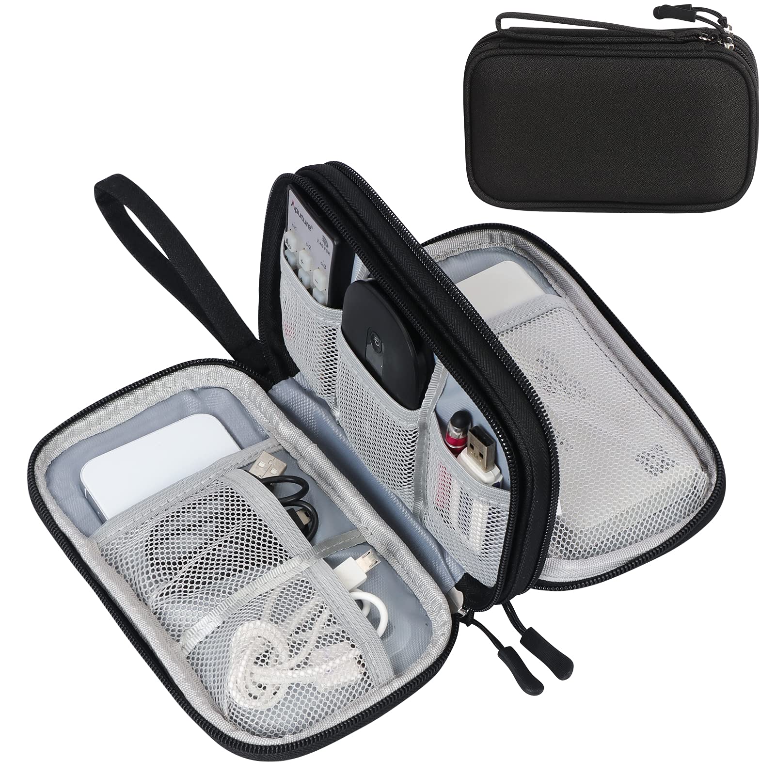 FYY Electronic Organizer Travel Cable Organizer Bag - Waterproof Double Layer Storage Pouch for Chargers, Cords, Earphones & Phone Accessories (Medium, Black) | Perfect for Travel, Office & Home Organization